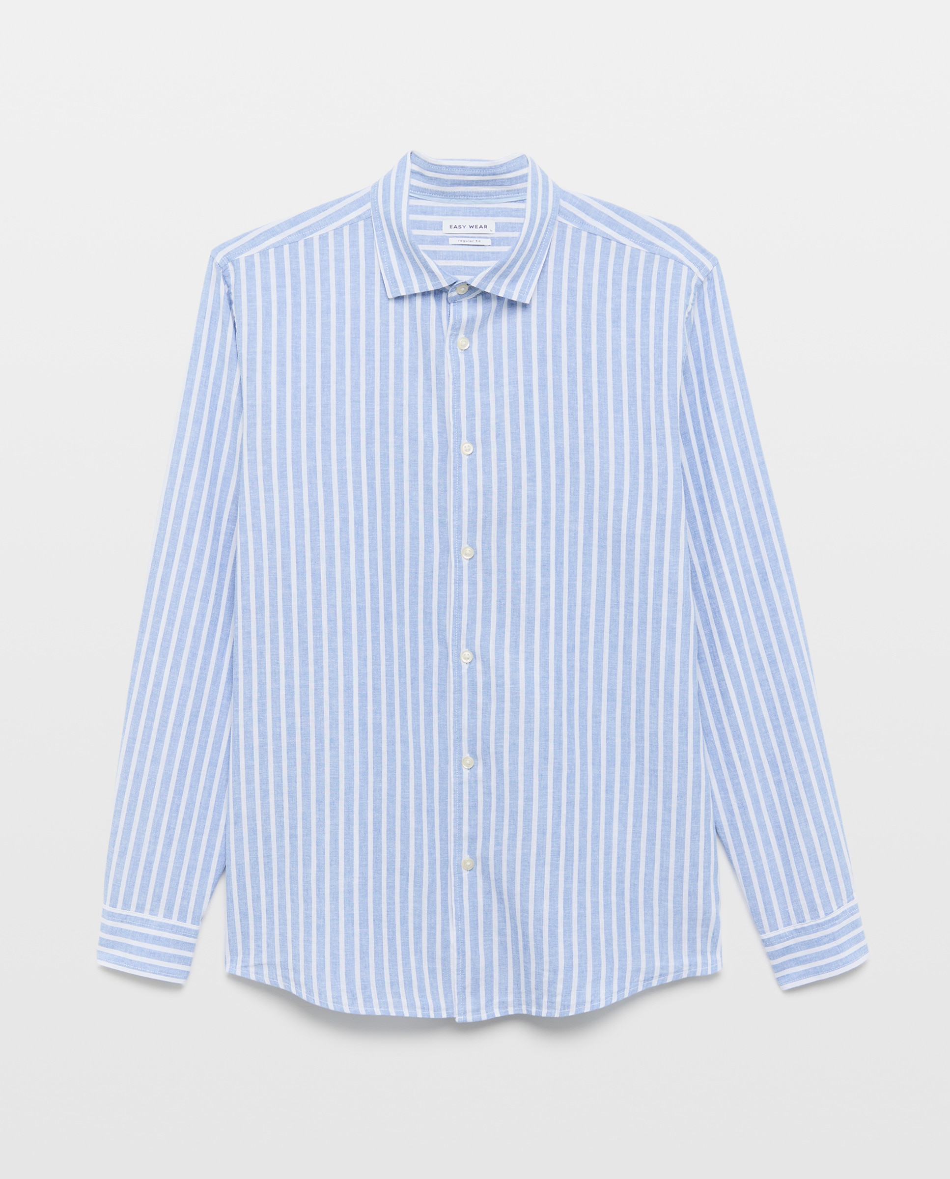 Camisa de Linho e Algodão às Riscas com Manga Comprida 410 Azul Claro-5