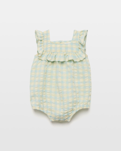Imagem 0 de Babygrow Curto de Bebé em Seersucker com Alças Vichy
