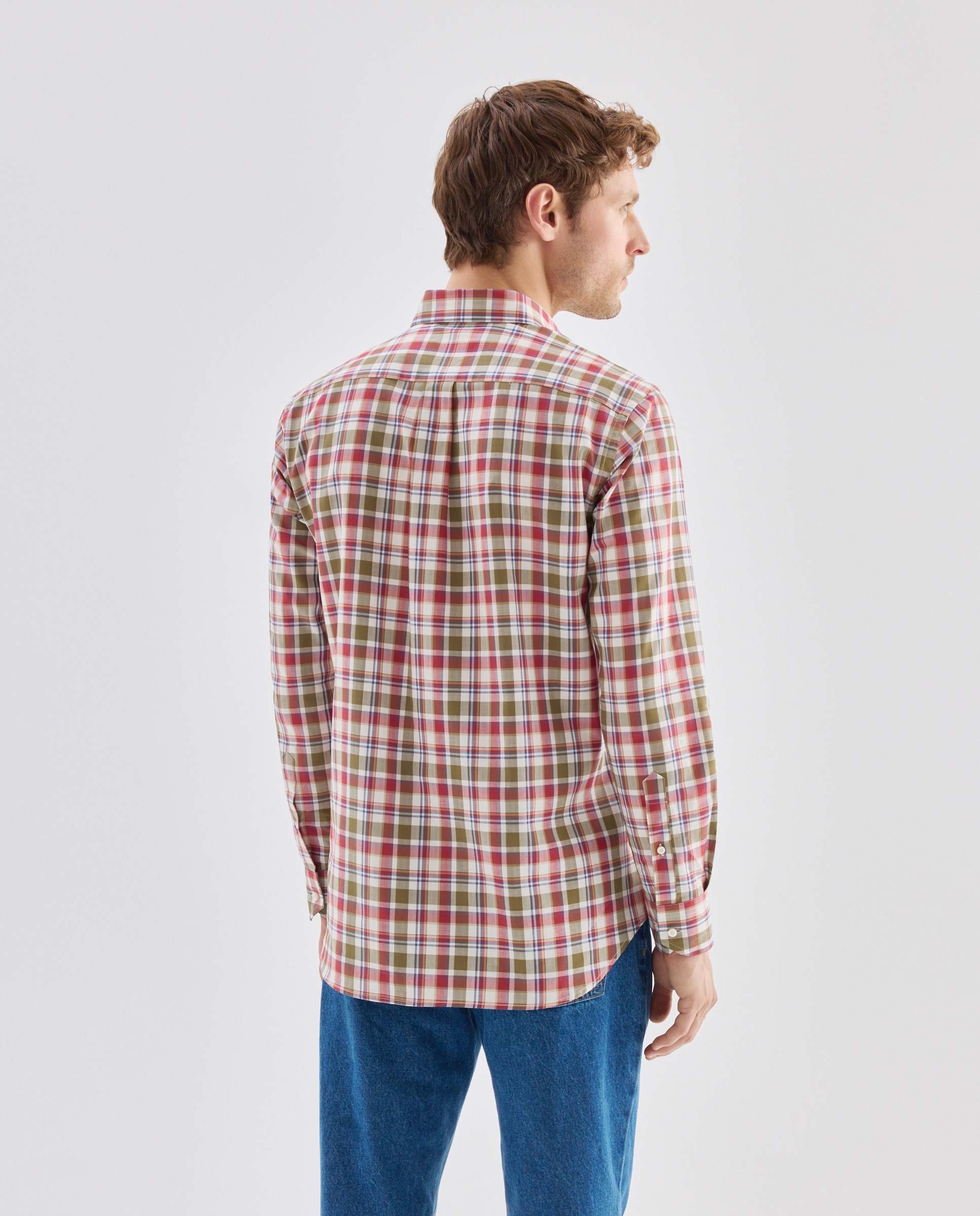 Camisa Casual de Manga Comprida e aos Quadrados Grená-3