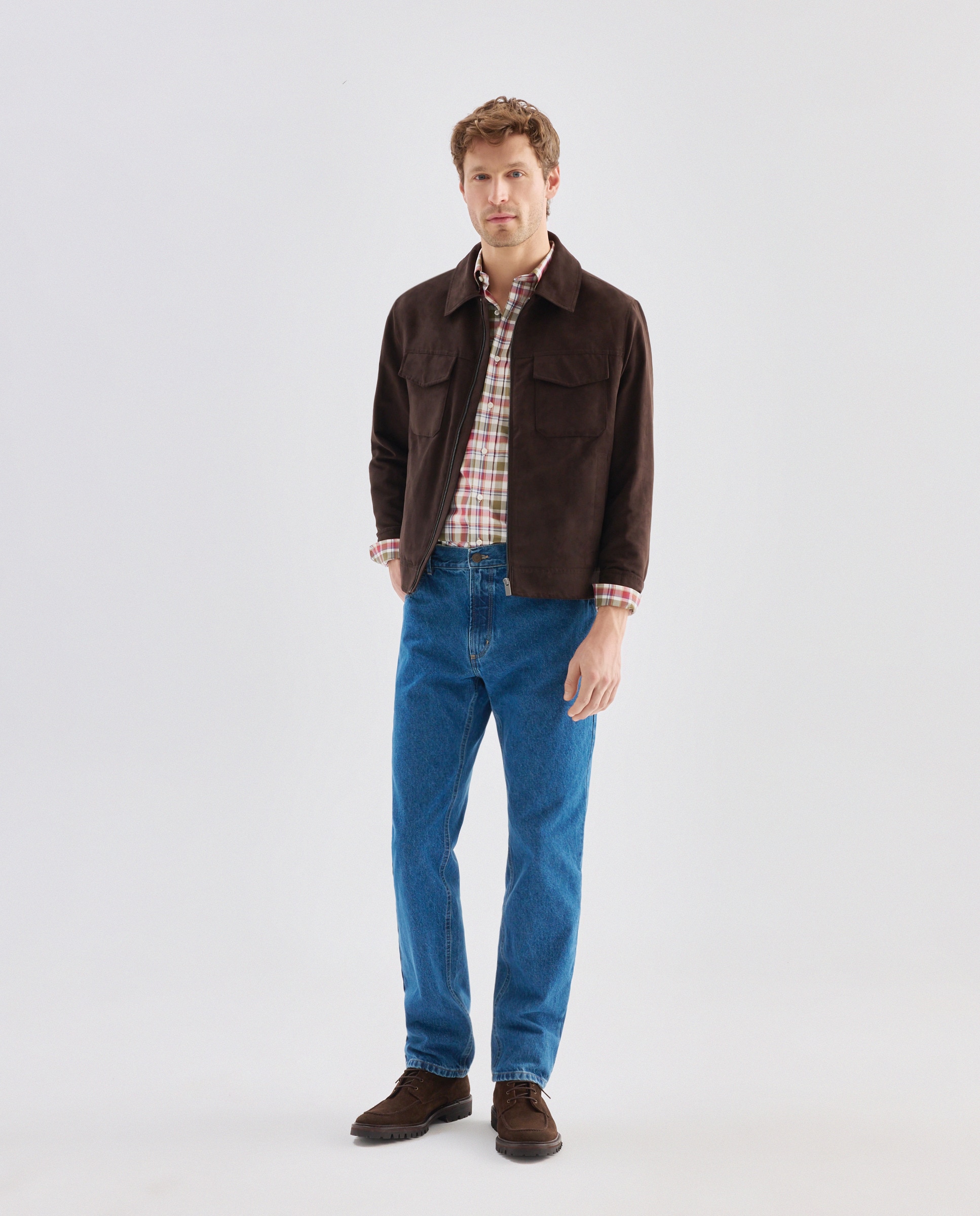 Camisa Casual de Manga Comprida e aos Quadrados Grená-2