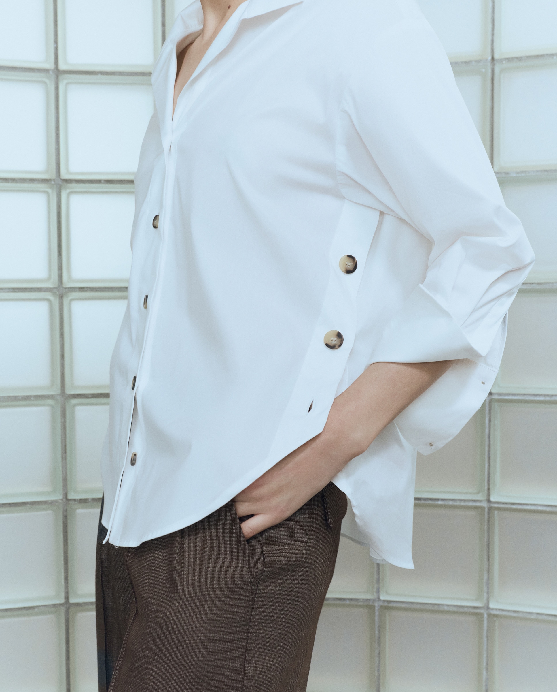 Camisa de Manga Comprida e em Popelina Branco-4