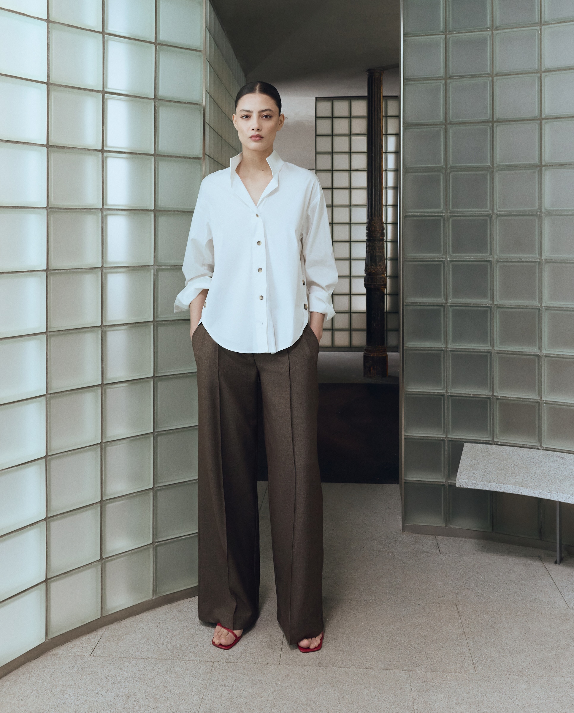 Camisa de Manga Comprida e em Popelina Branco-1