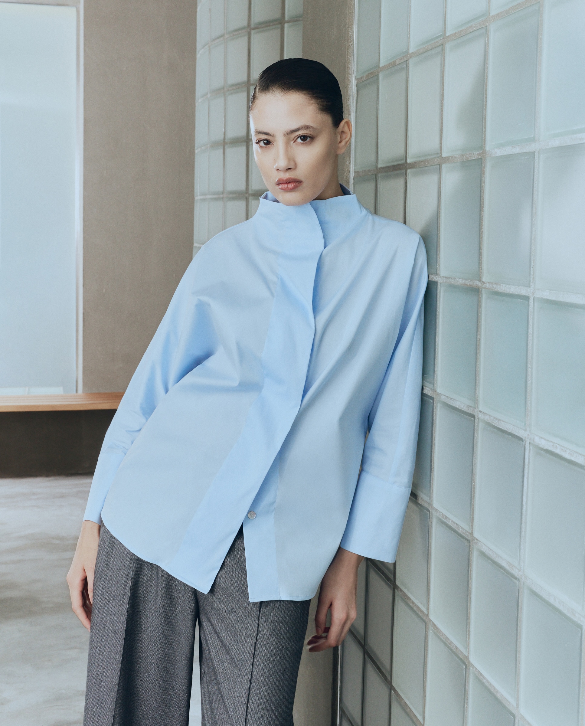 Camisa de Popelina Cruzada 410 Azul Claro-2