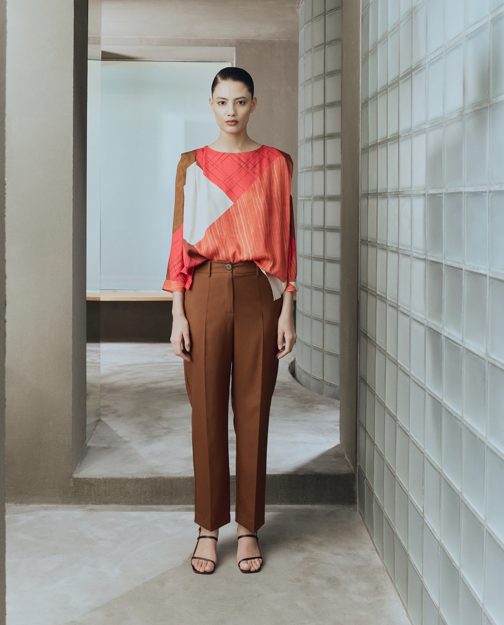 Calças Semi Lã de Algodão Castanho-1