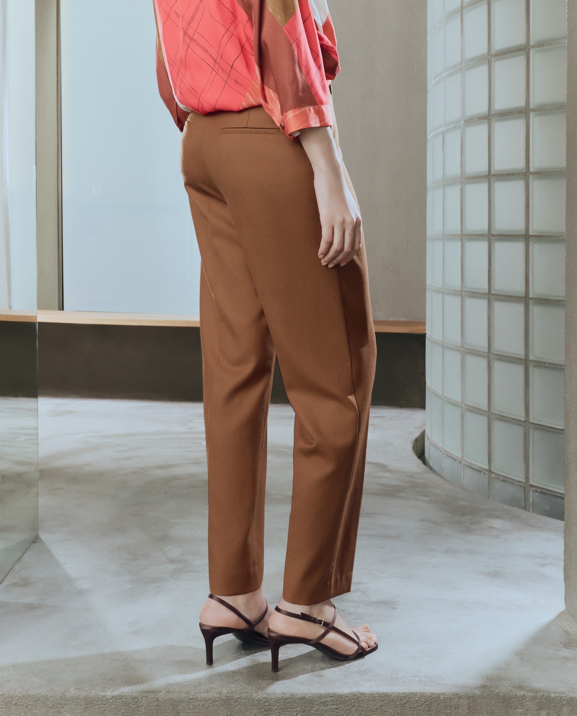 Calças Semi Lã de Algodão Castanho-3