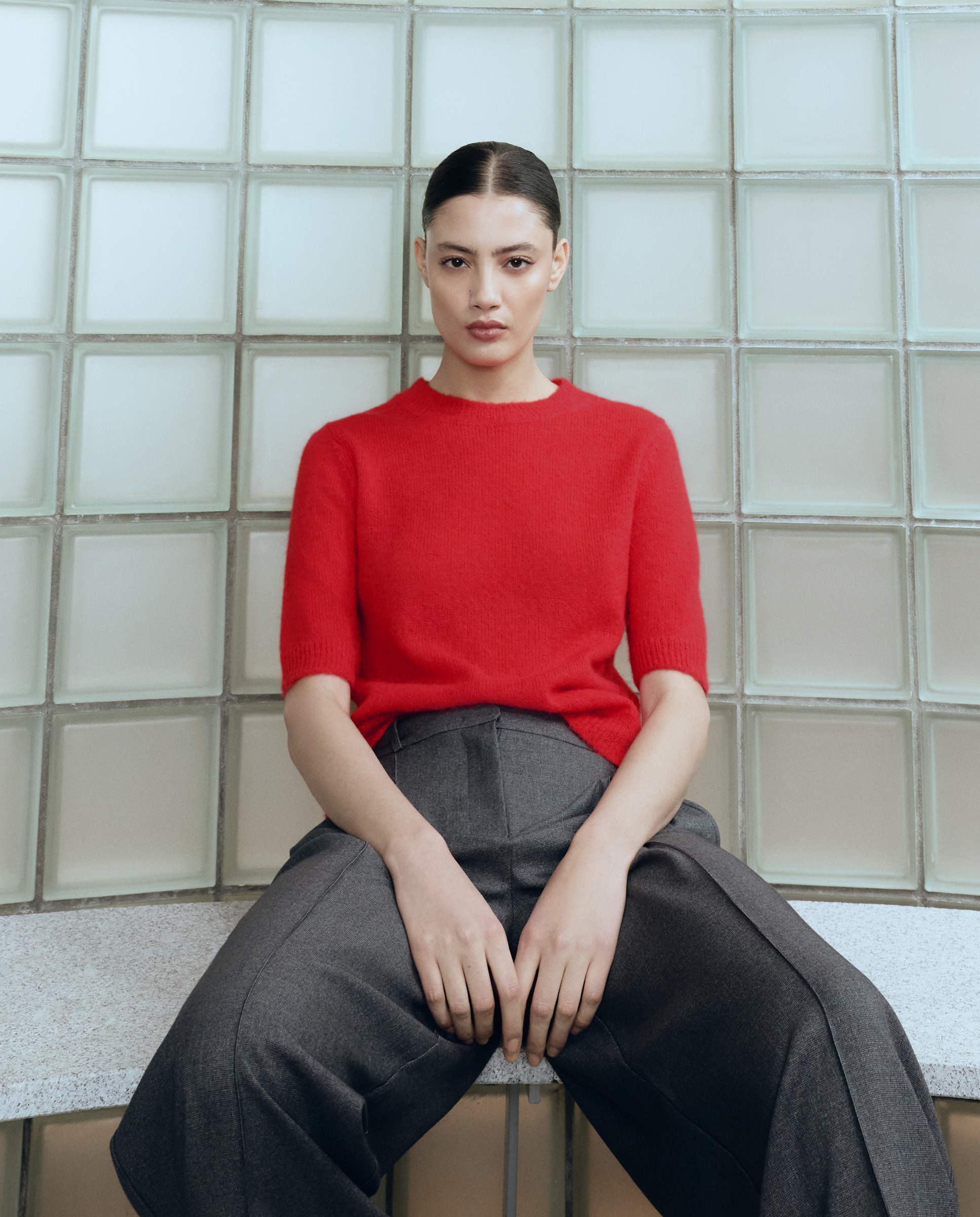 Camisola de Malha Tipo Top com Decote Redondo 600 Vermelho-3