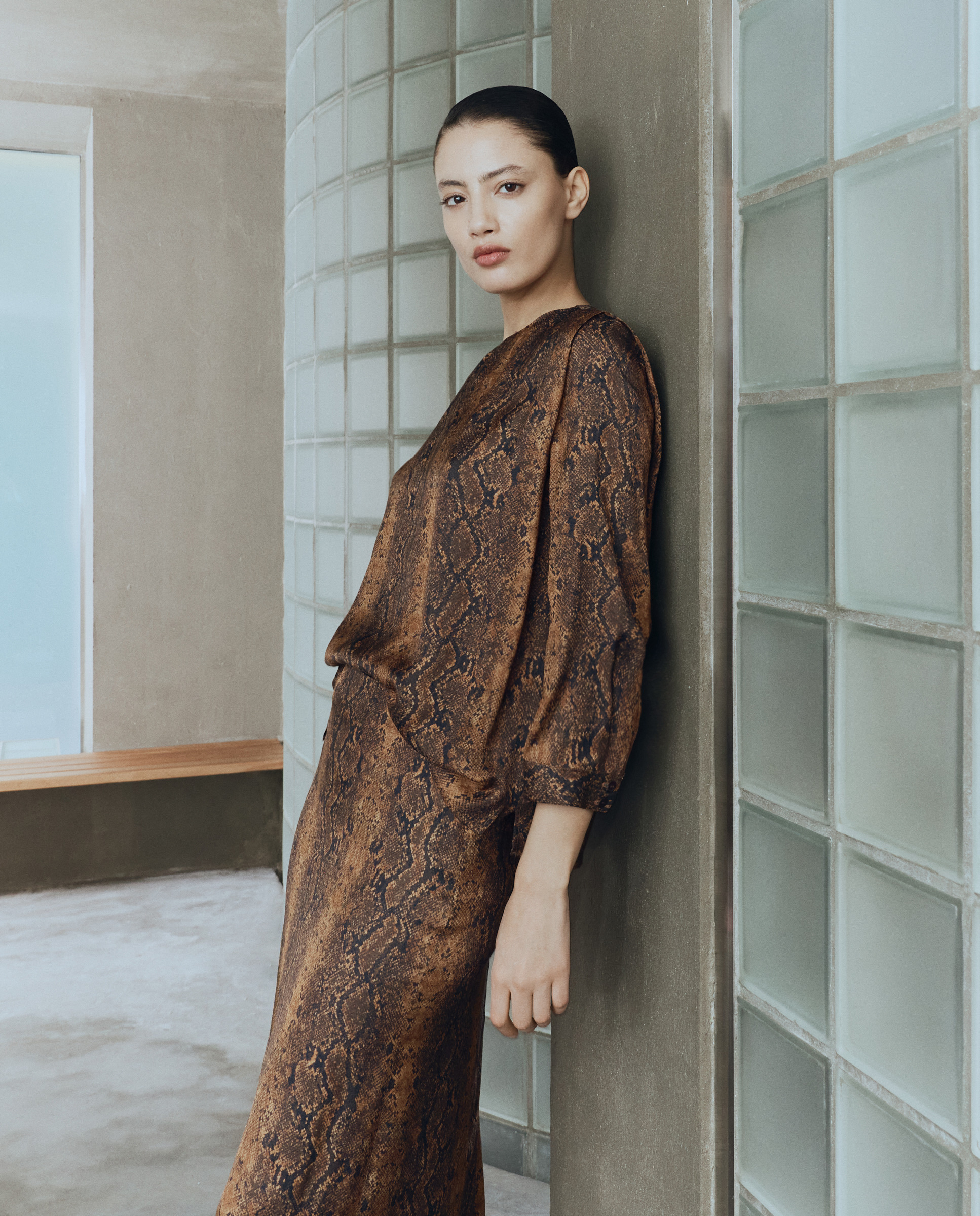 Top com Decote Redondo e Animal Print de Serpente Castanho-4