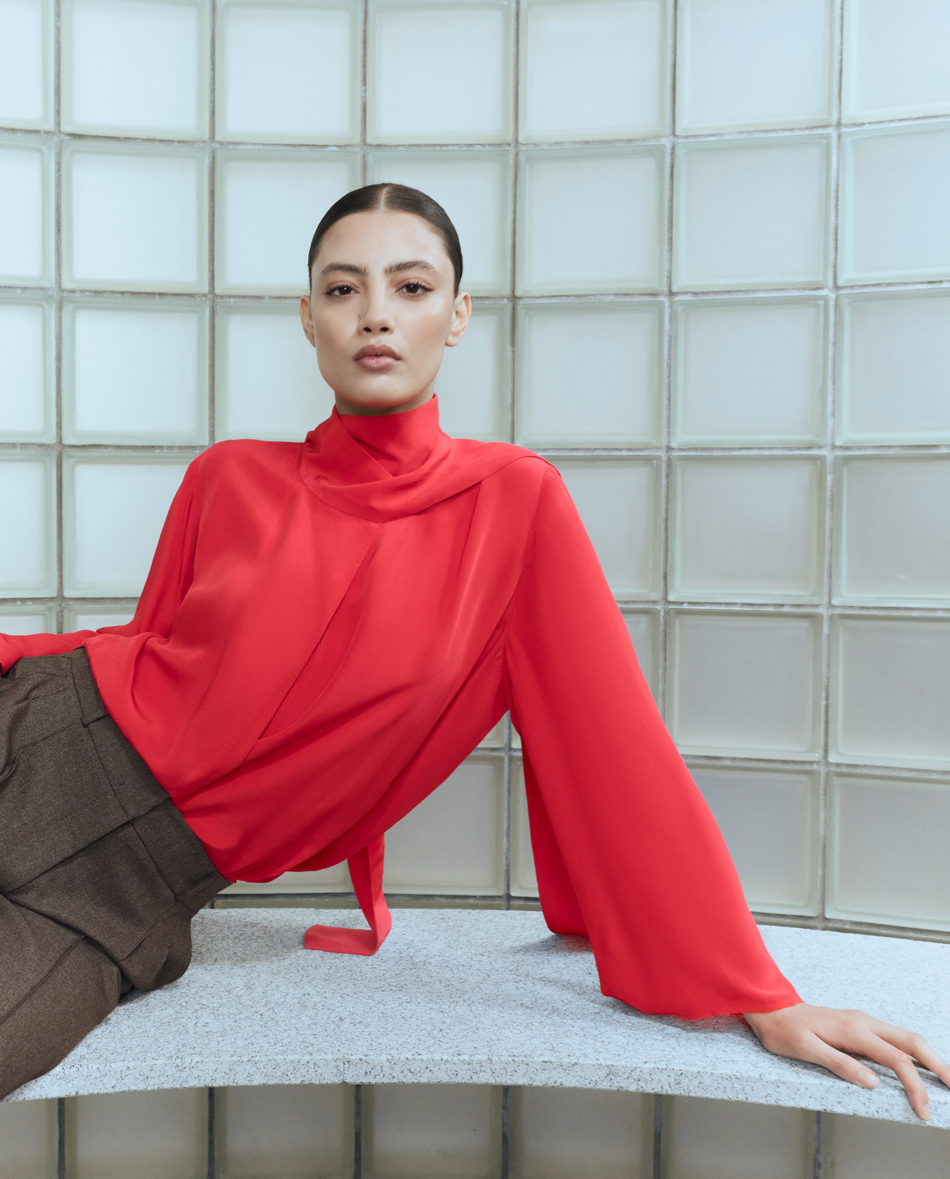 Blusa com Laço e Textura Vermelho-2