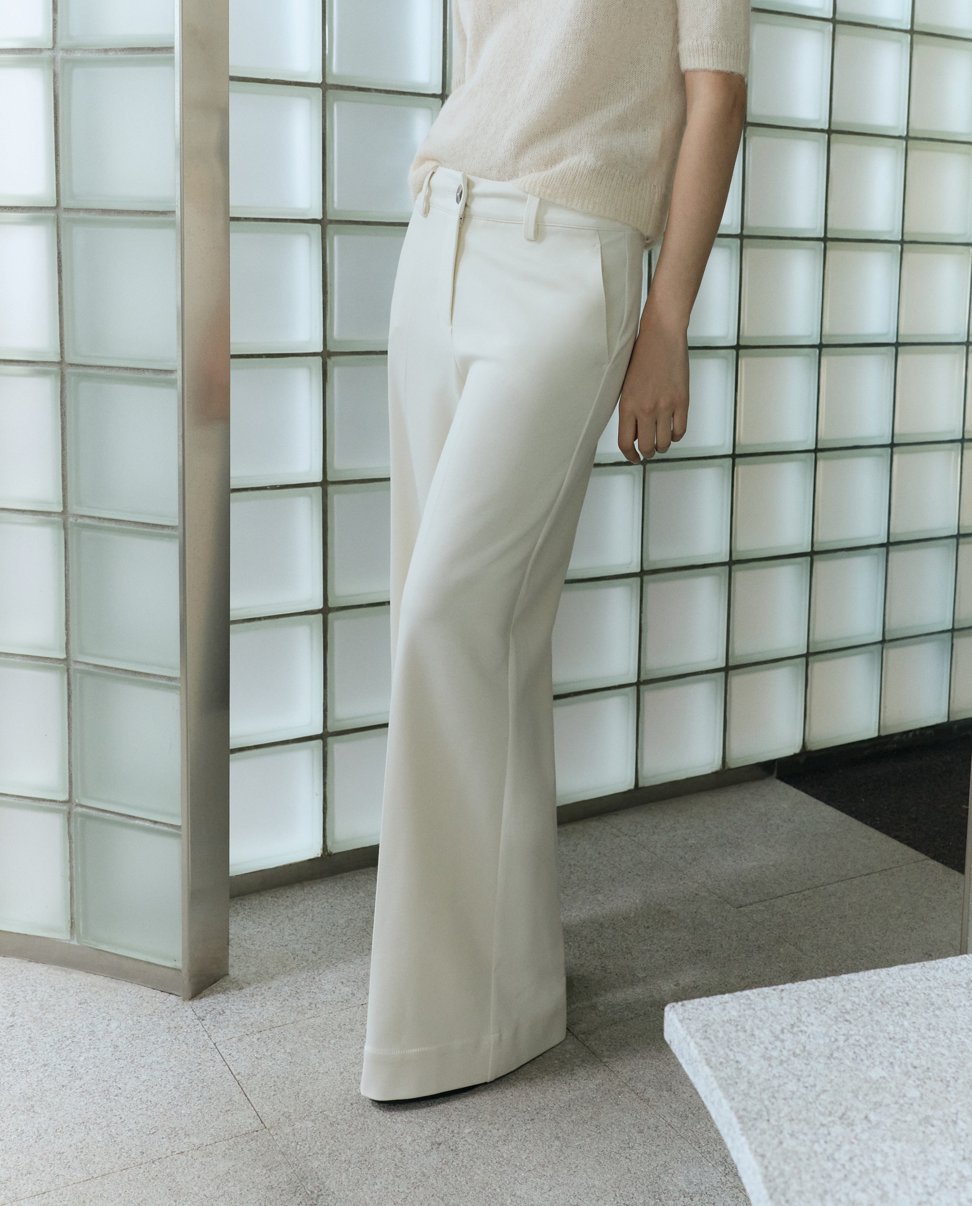 Calças de Malha com Pespontos 120 Cru-2