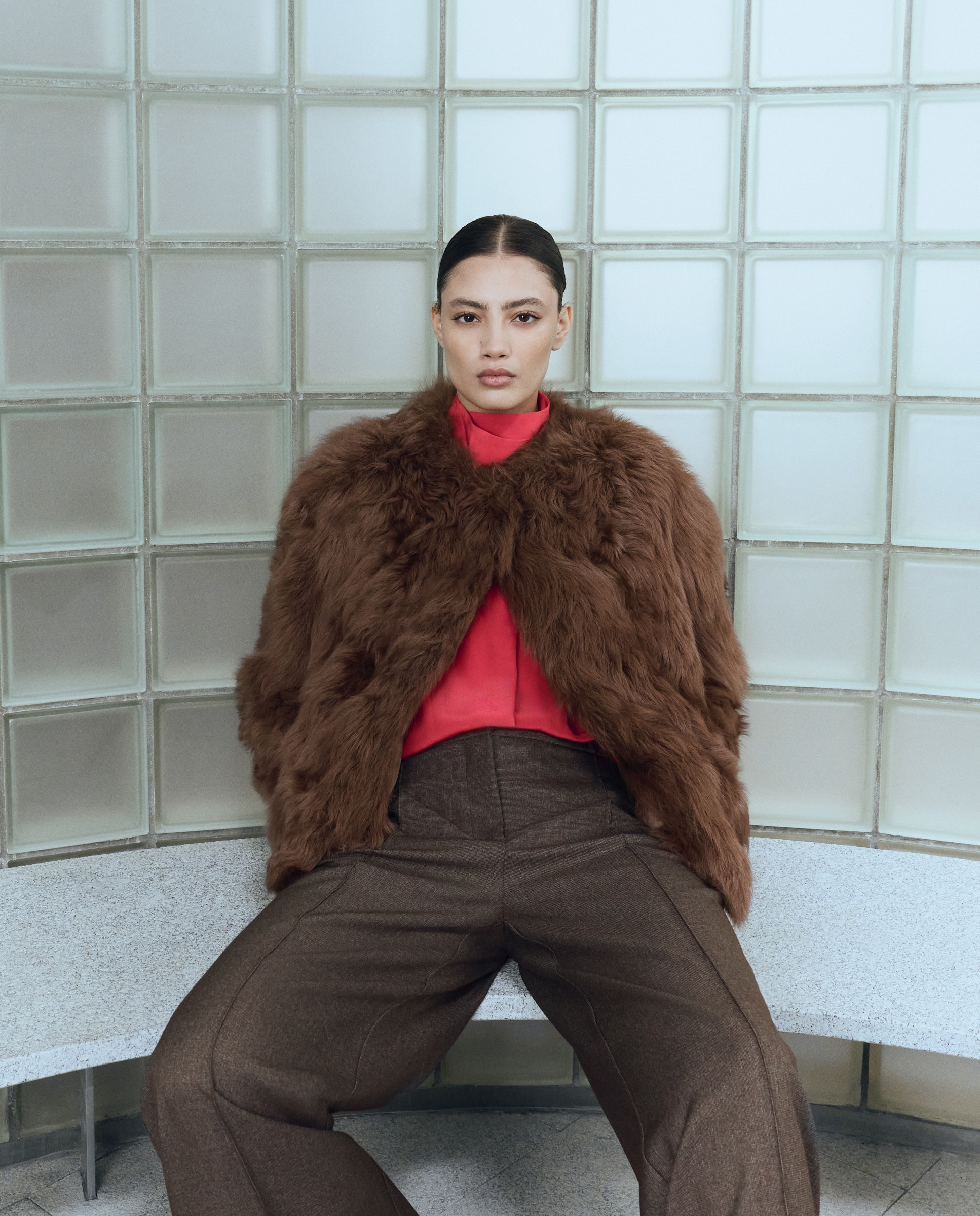 Casacão Comprido com Pelo de Cordeiro Castanho-2