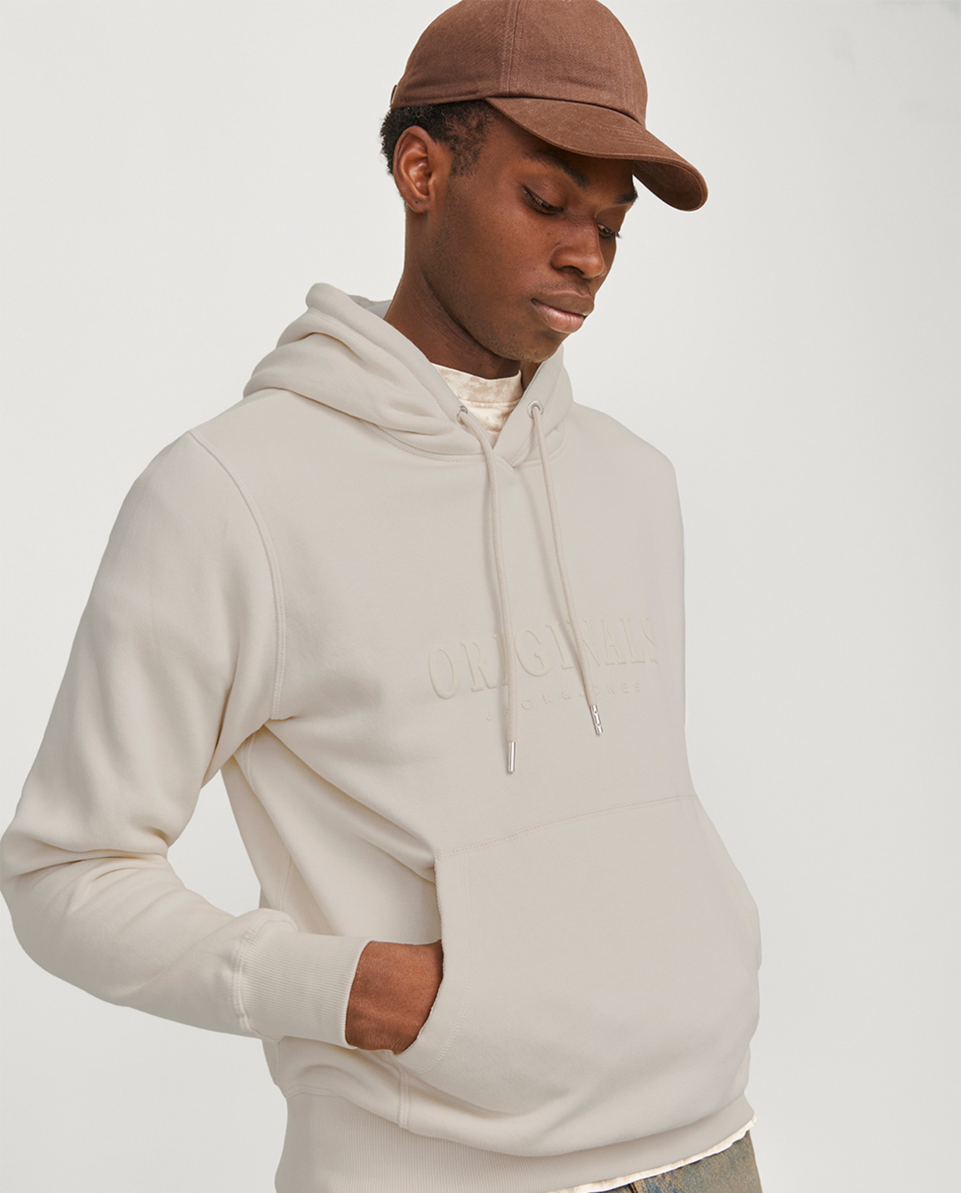 Sweatshirt com Capuz, Manga Comprida e Estampado à Frente Creme-3