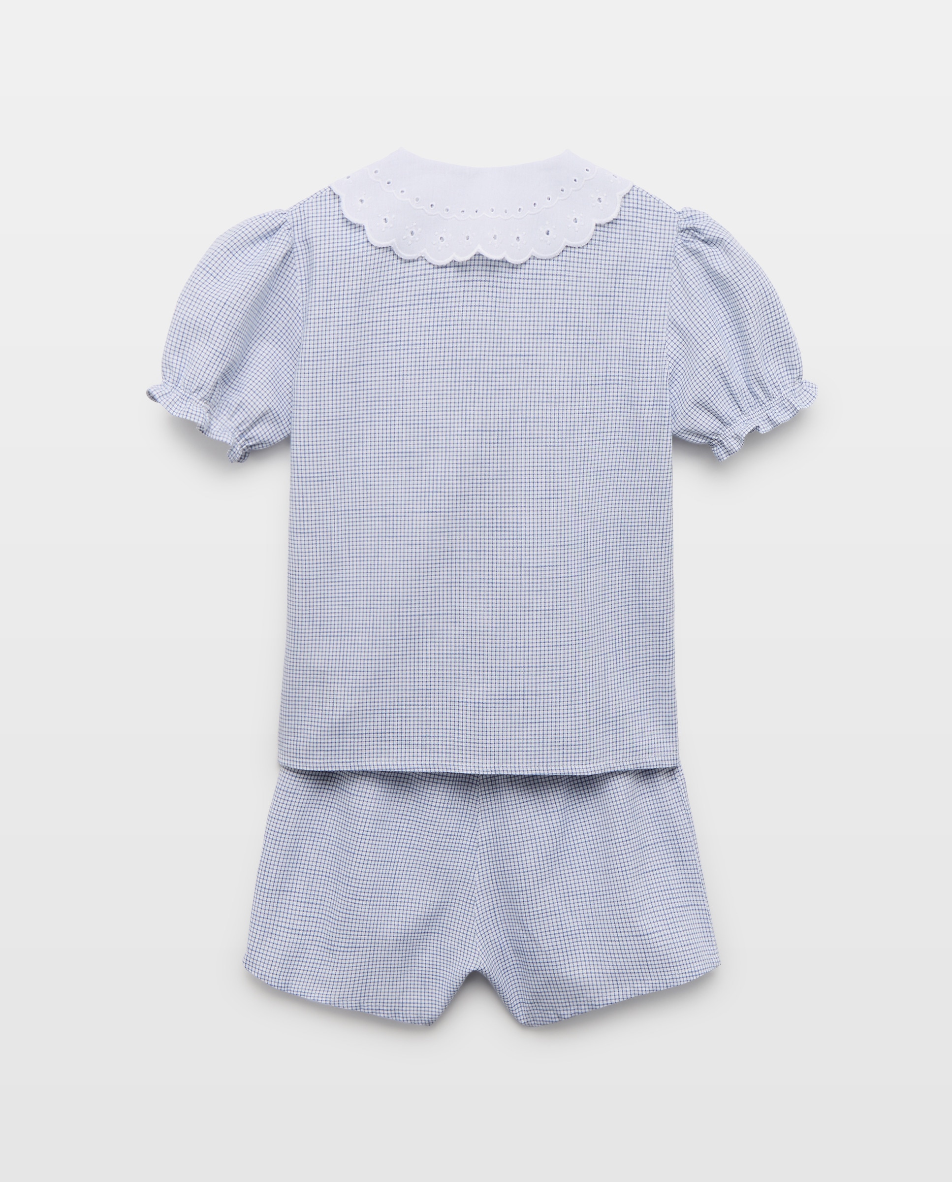 Pijama de niña de popelin corto con cuello 400 Azul-2