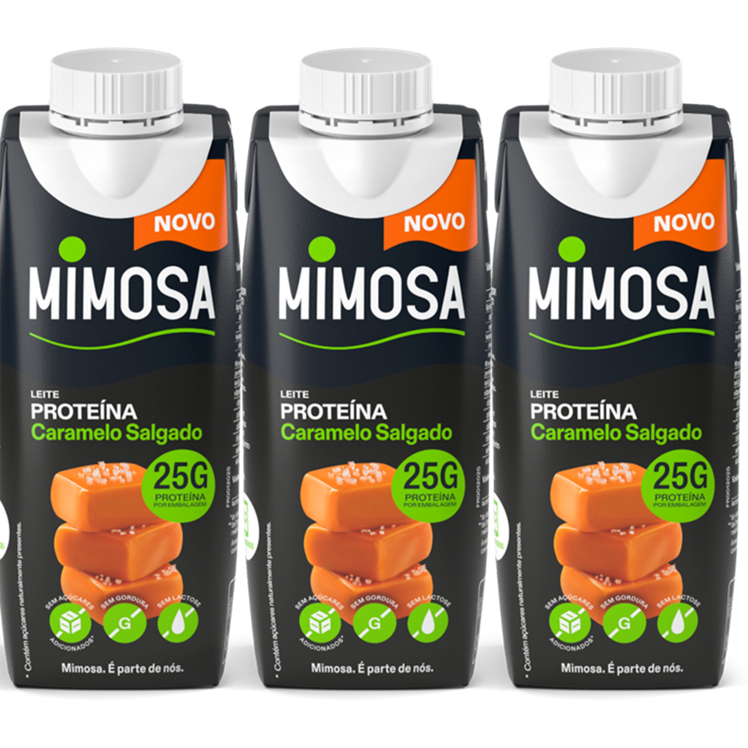 Leite UHT Caramelo Salgado +Proteína Pack 3 unidades embalagem 250 ml