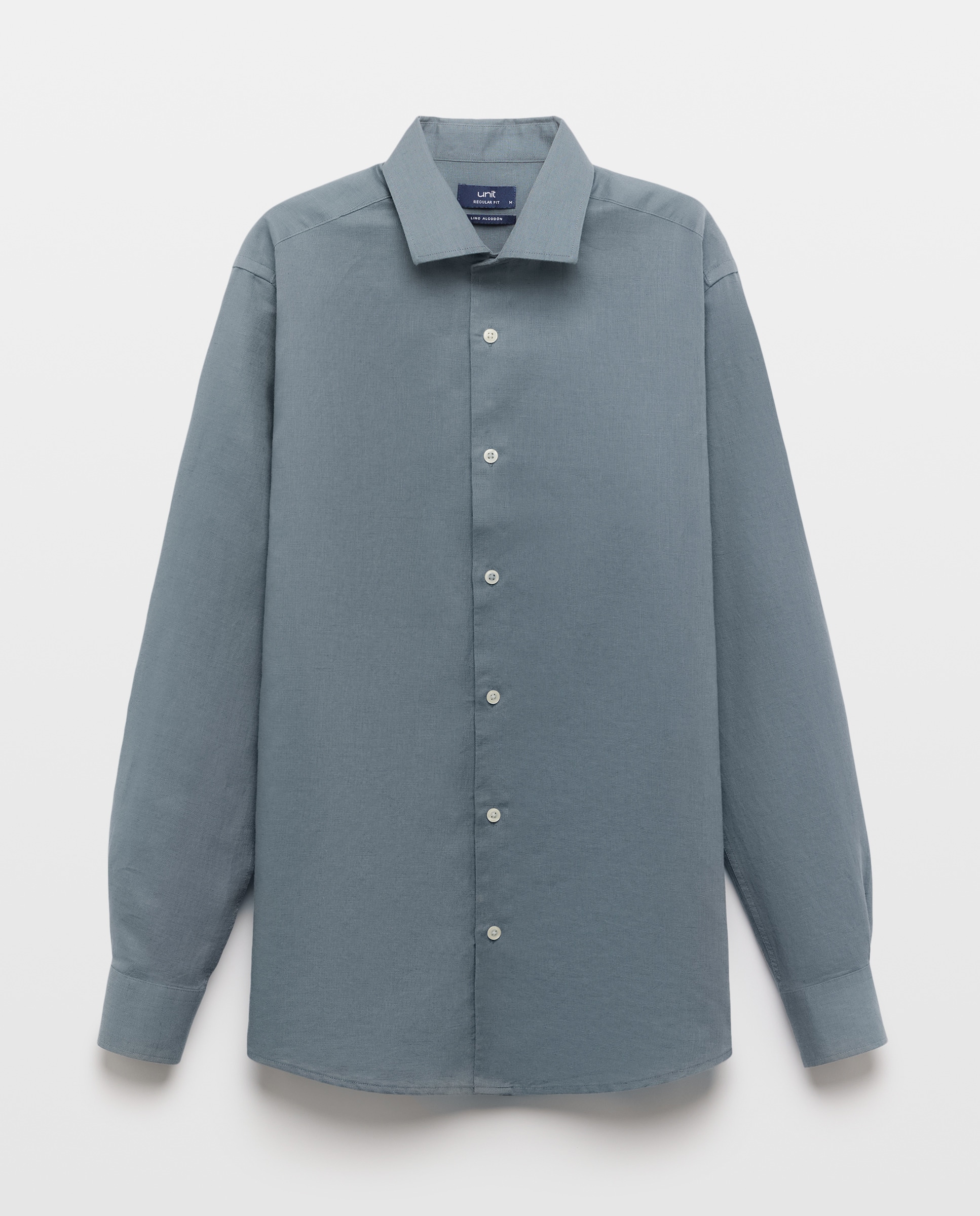 Camisa sport hombre lino y algodón lisa 400 Azul-4