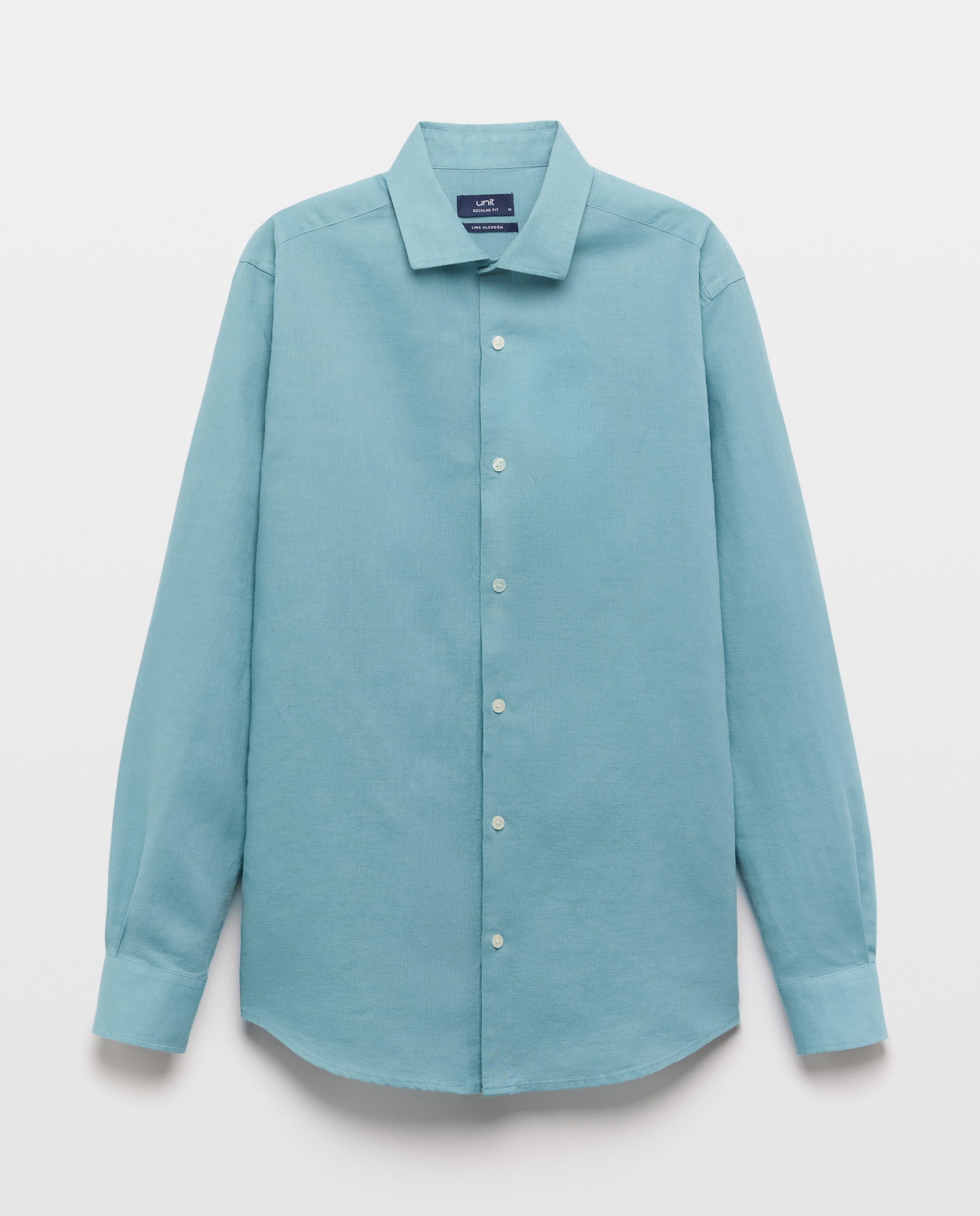 Camisa sport hombre lino y algodón lisa 582 Verde agua-4