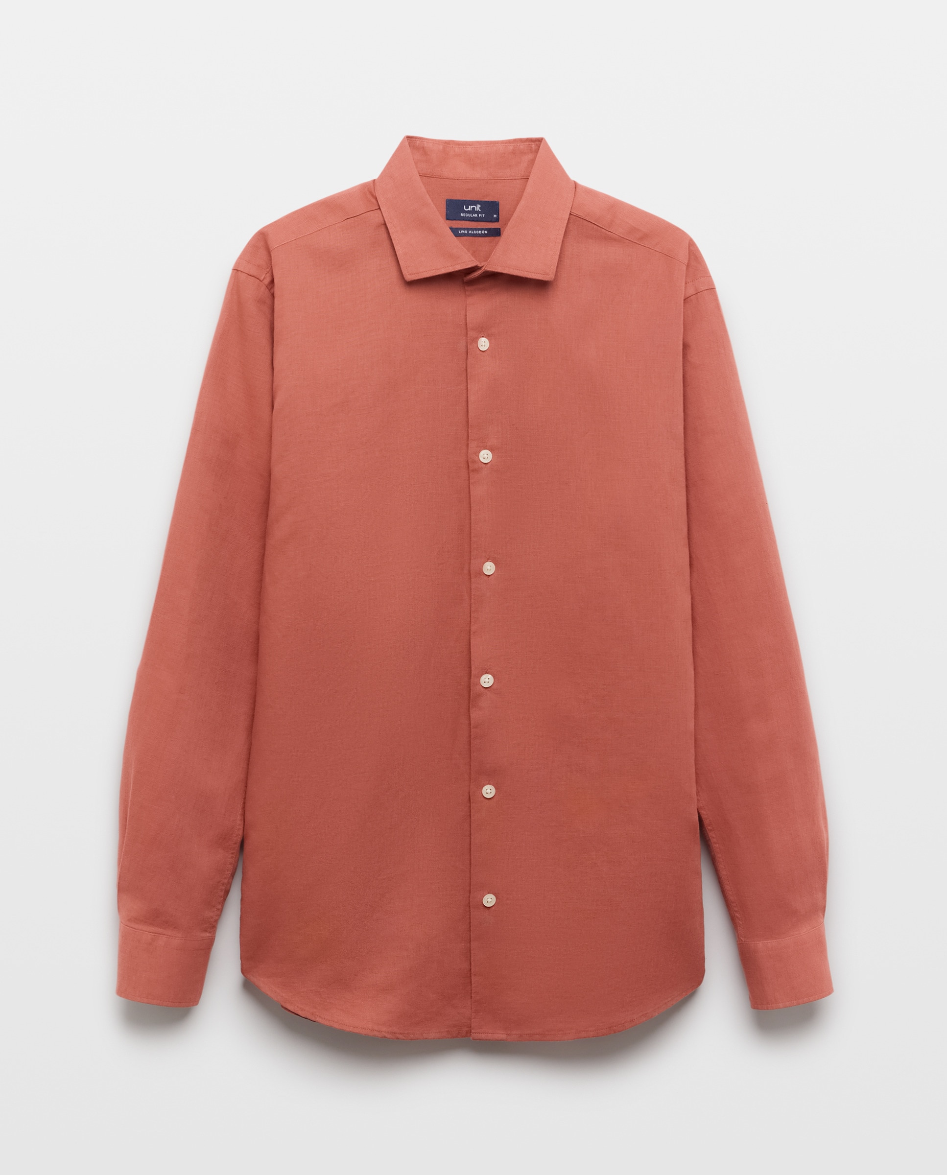 Camisa sport hombre lino y algodón lisa 600 Rojo-4