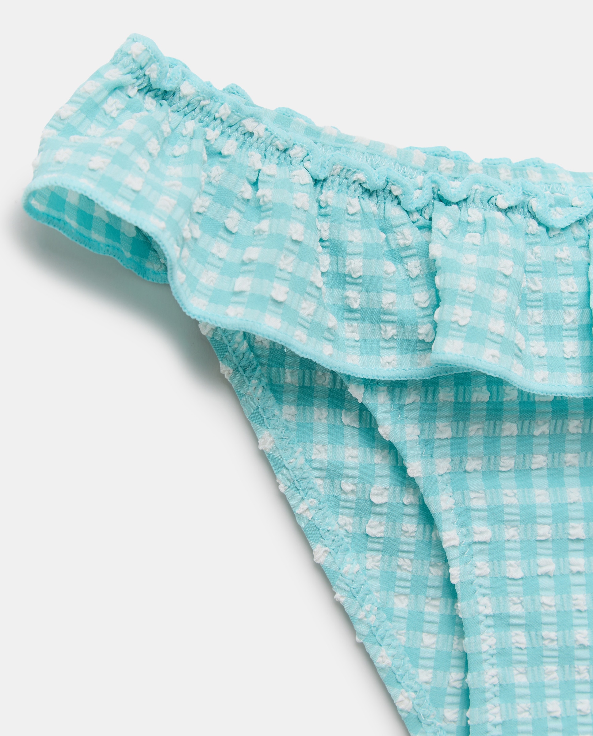 Cueca de Banho Vichy com Folho no Decote Azul-3