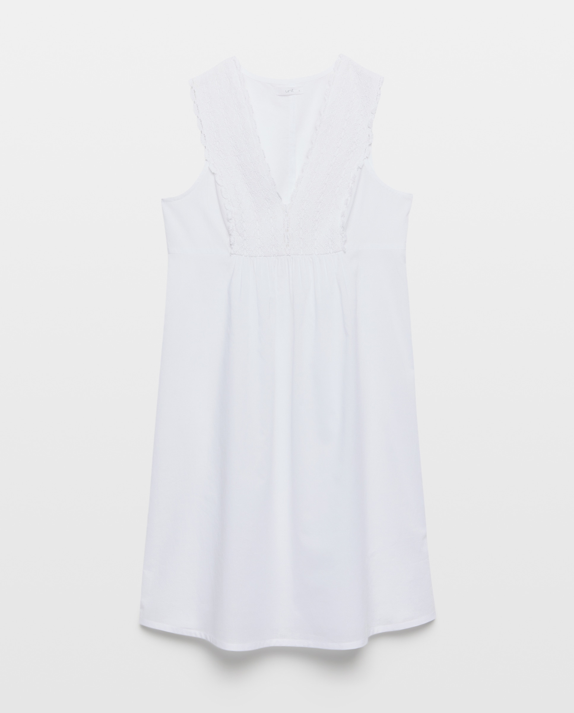Camisón mujer algodón pico encaje Blanco roto-4