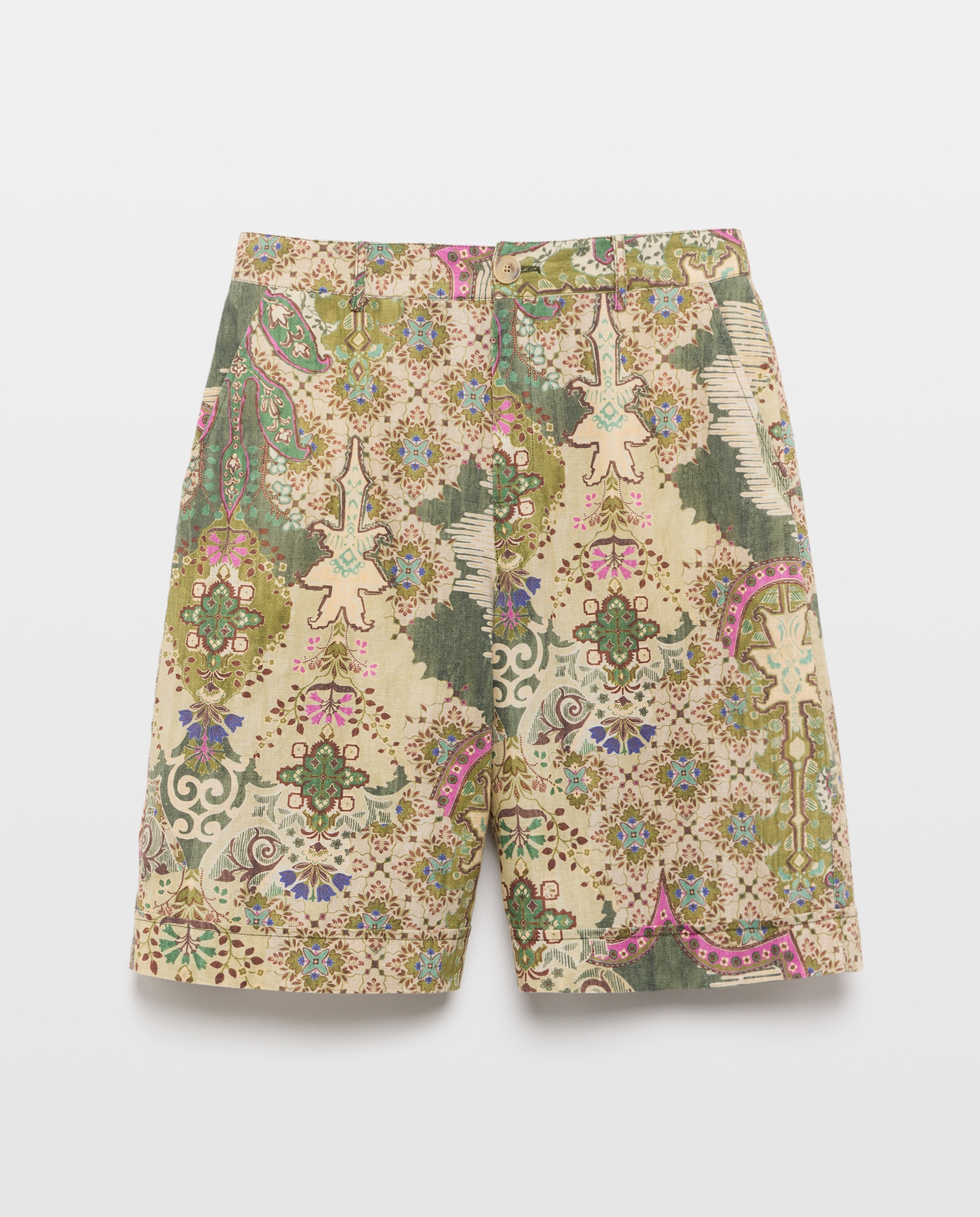 Bermudas de Linho Estampadas Verde-4