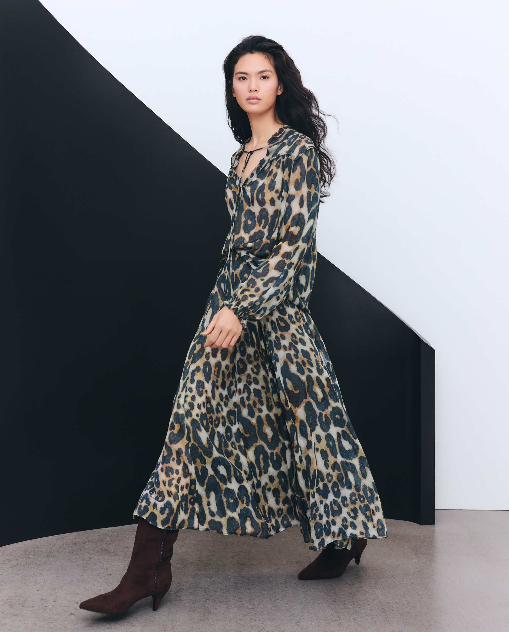 Saia midi com animal print Castanho-1