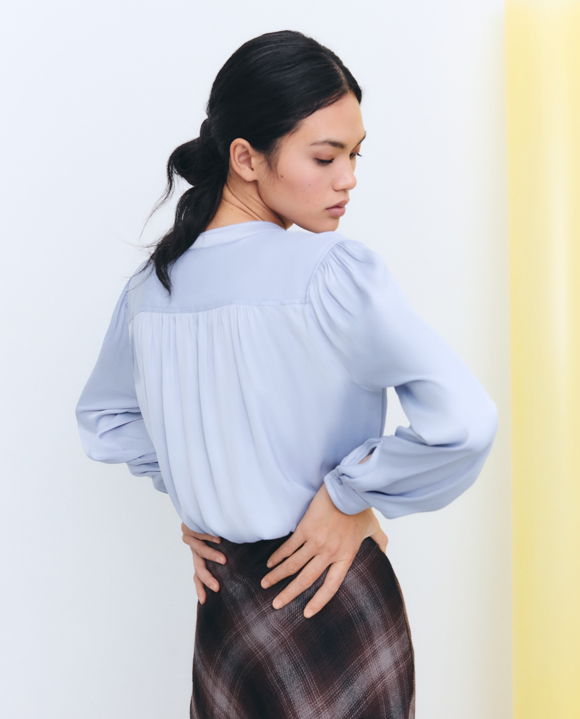Blusa de Manga Comprida Acetinada 400 Azul-3