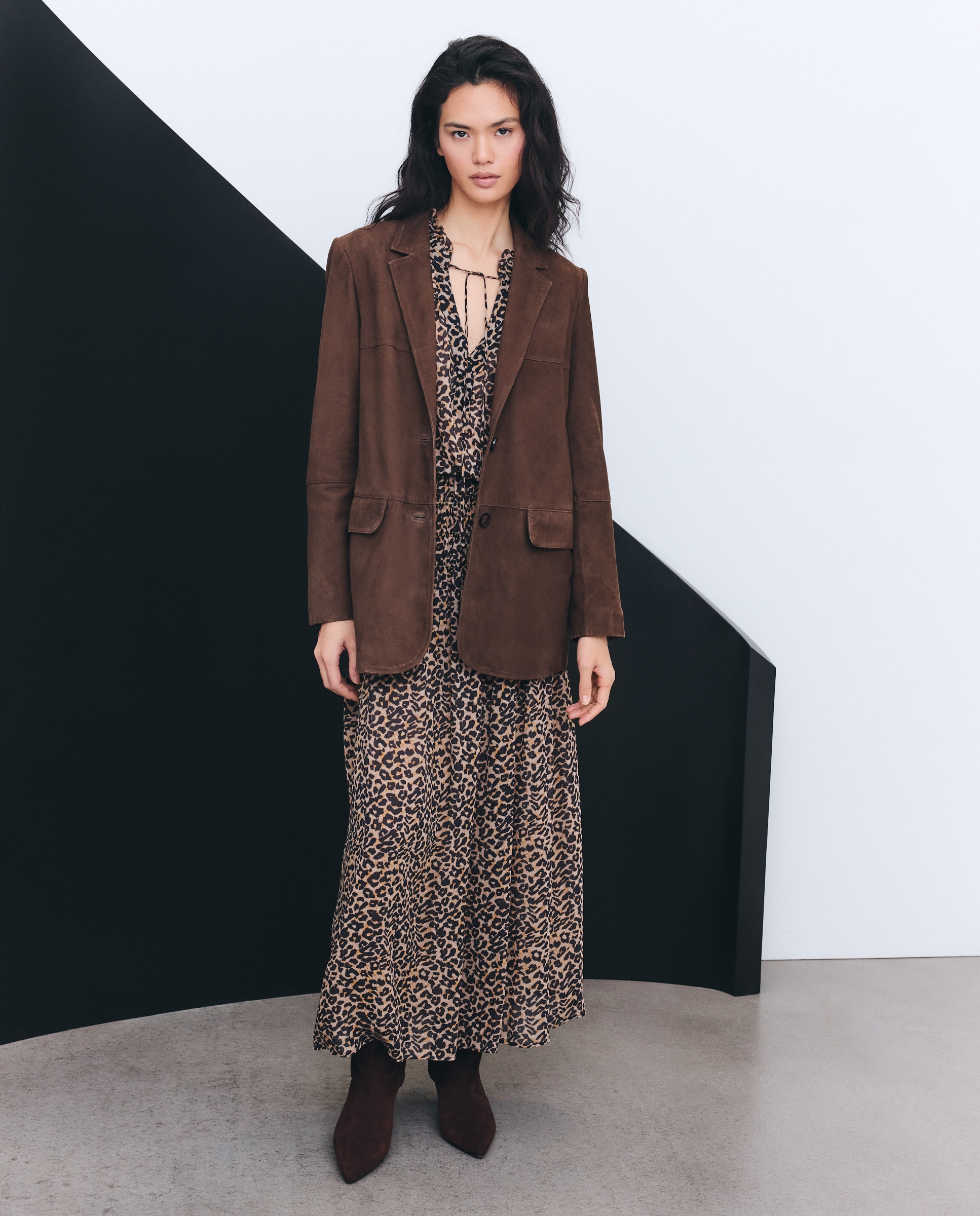 Vestido Comprido com Animal Print Castanho-4