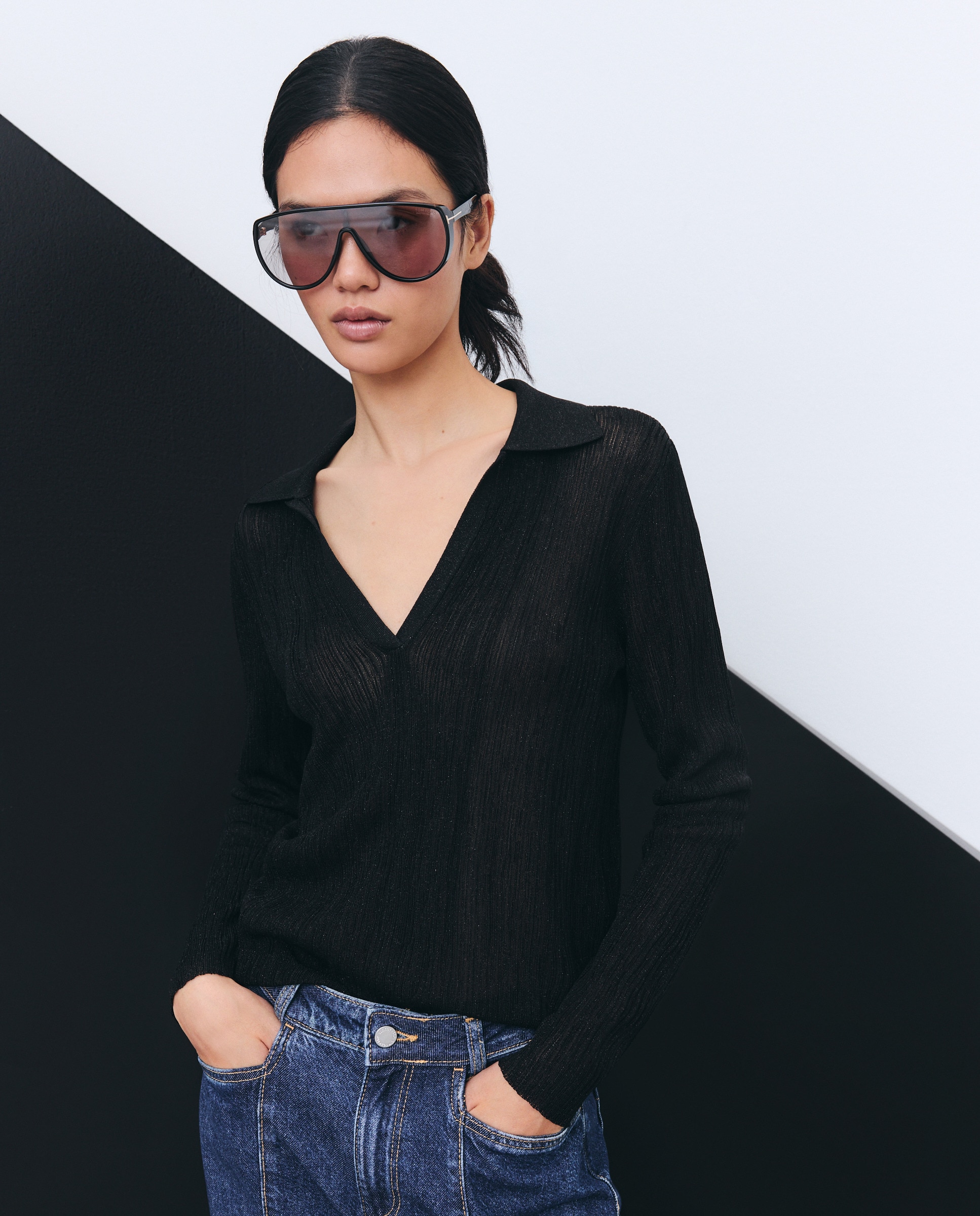 Imagem 0 de Camisola de Malha com Colarinho de Polo com Fio Metalizado