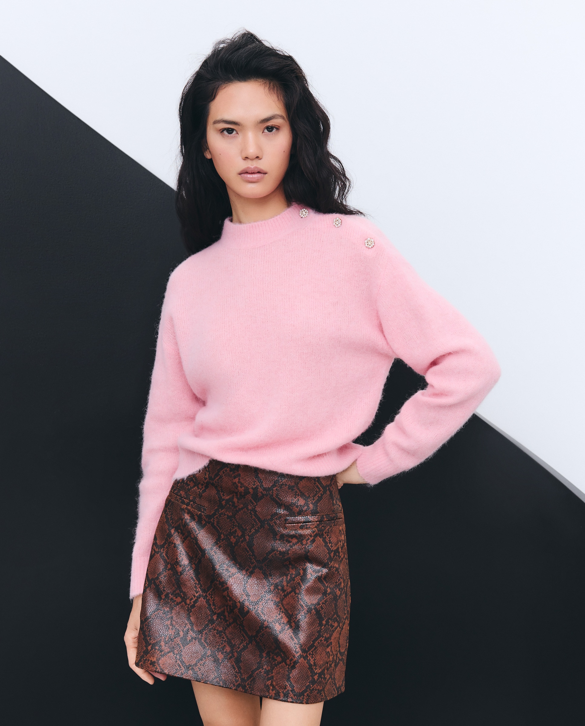Camisola de Malha com Botões no Ombro Rosa-claro-2