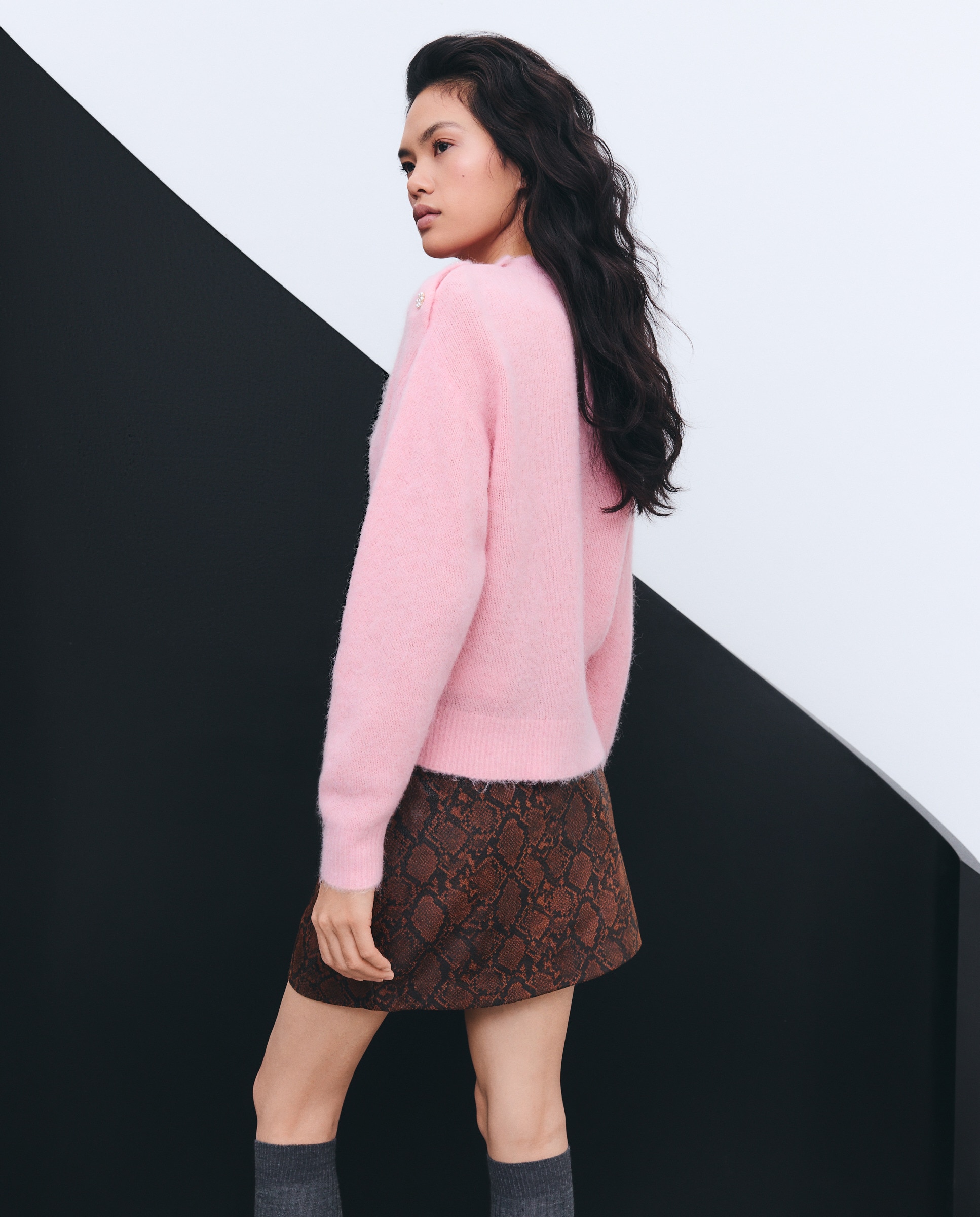 Camisola de Malha com Botões no Ombro Rosa-claro-3