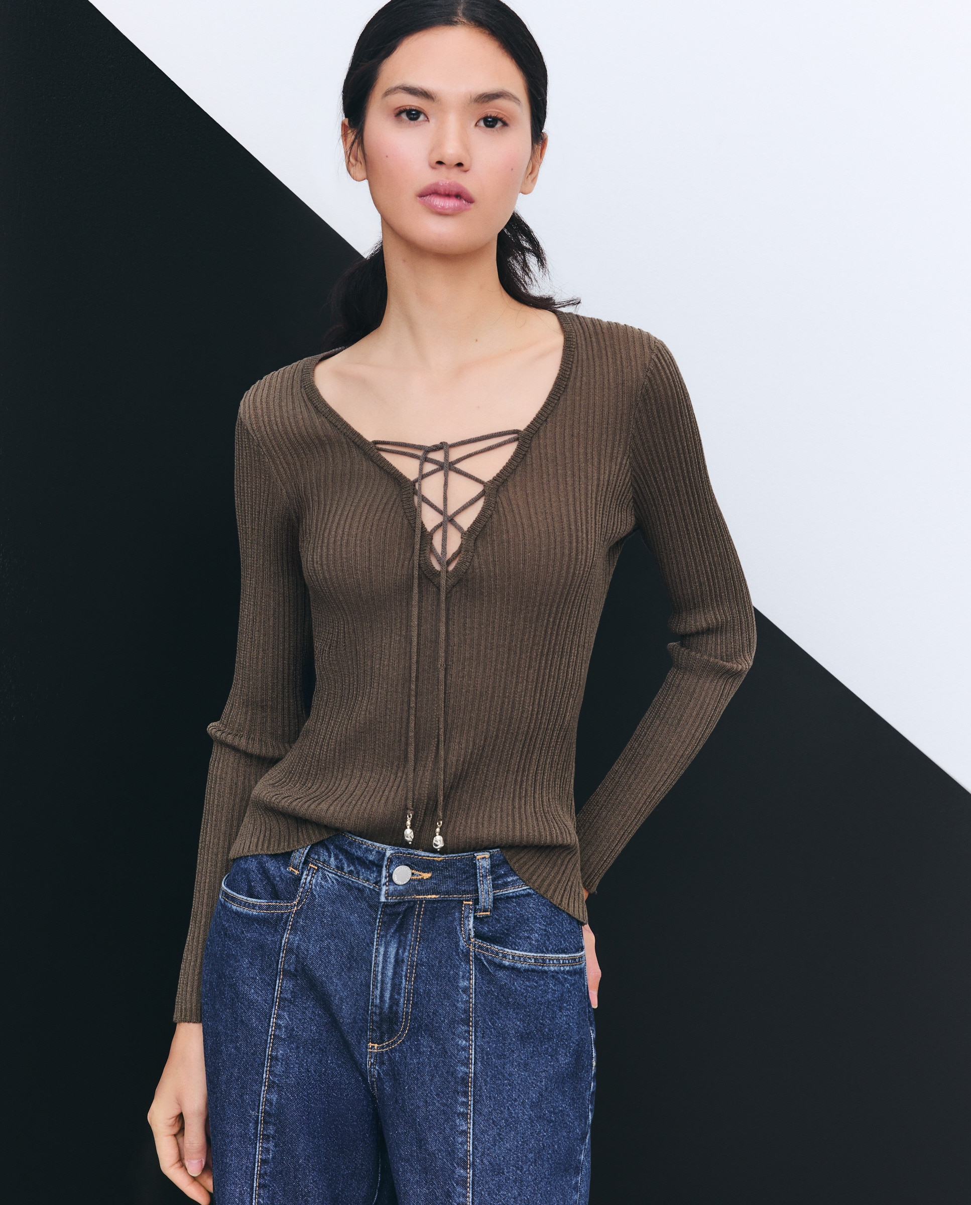 Camisola de Malha com Manga Comprida e Cruzes 520 Caqui-3