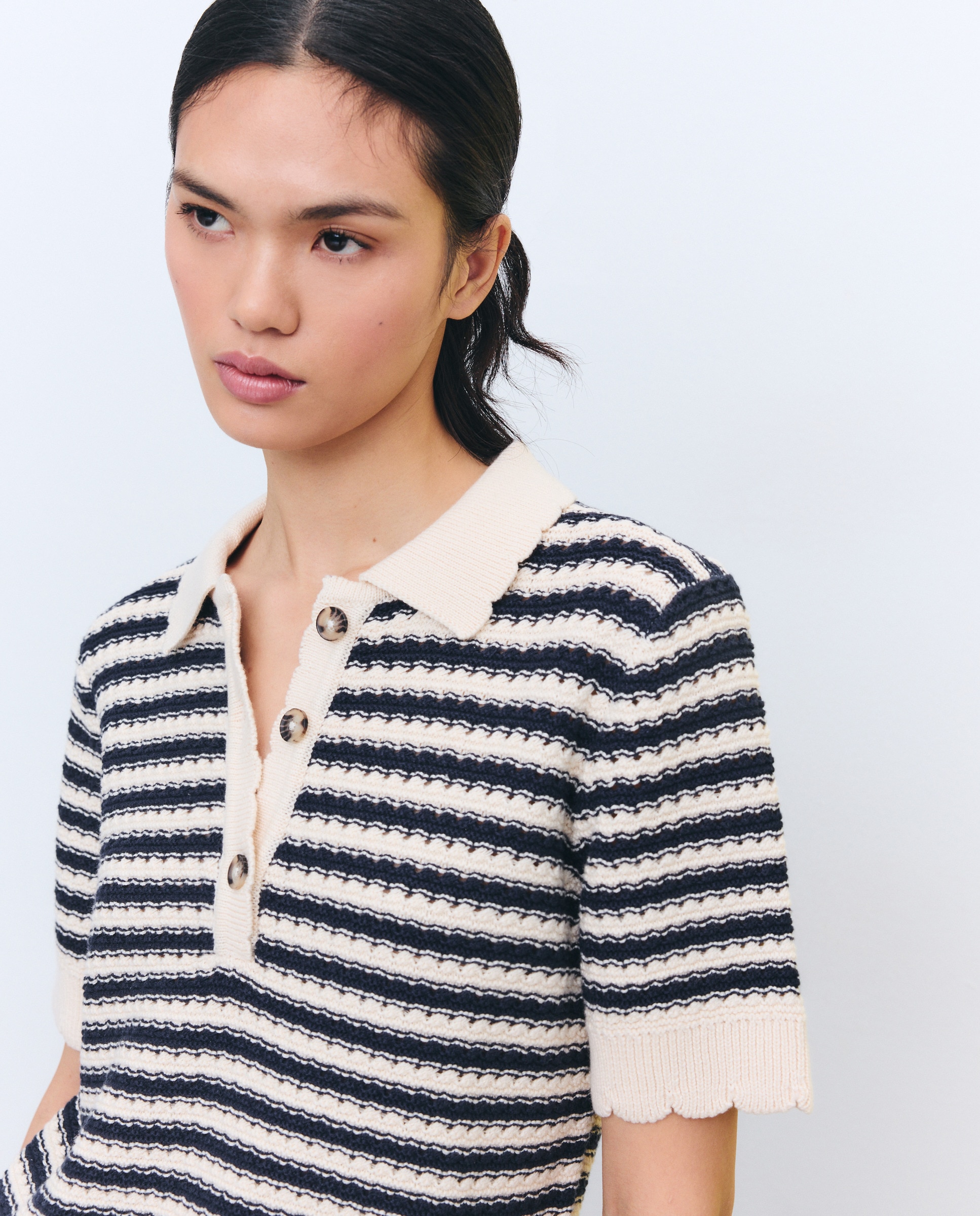 Camisola de Malha com Colarinho de Polo e Chevron Azul-marinho-1