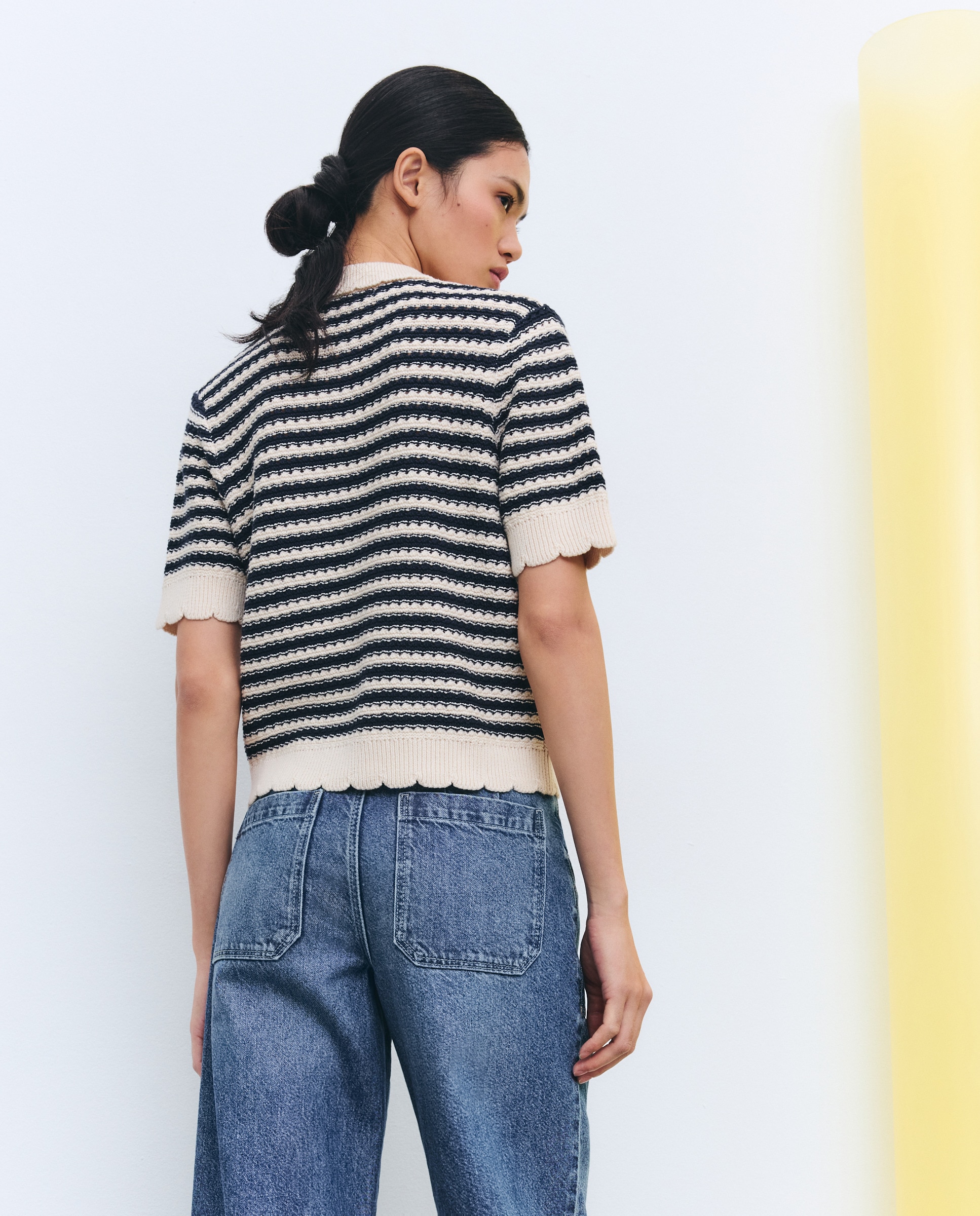 Camisola de Malha com Colarinho de Polo e Chevron Azul-marinho-3