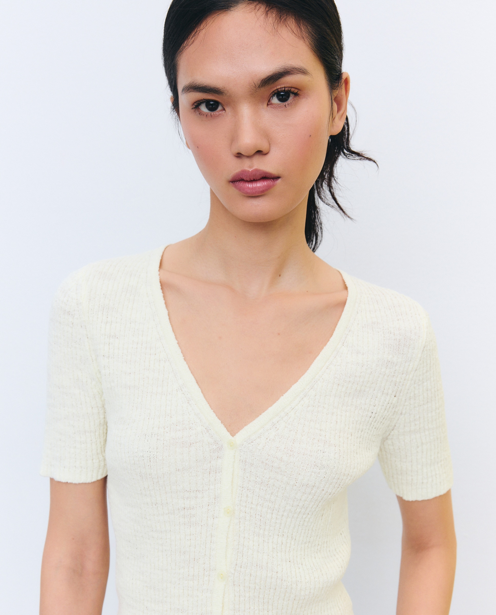 Camisola de Malha Lisa com Manga Curta 300 Amarelo-2