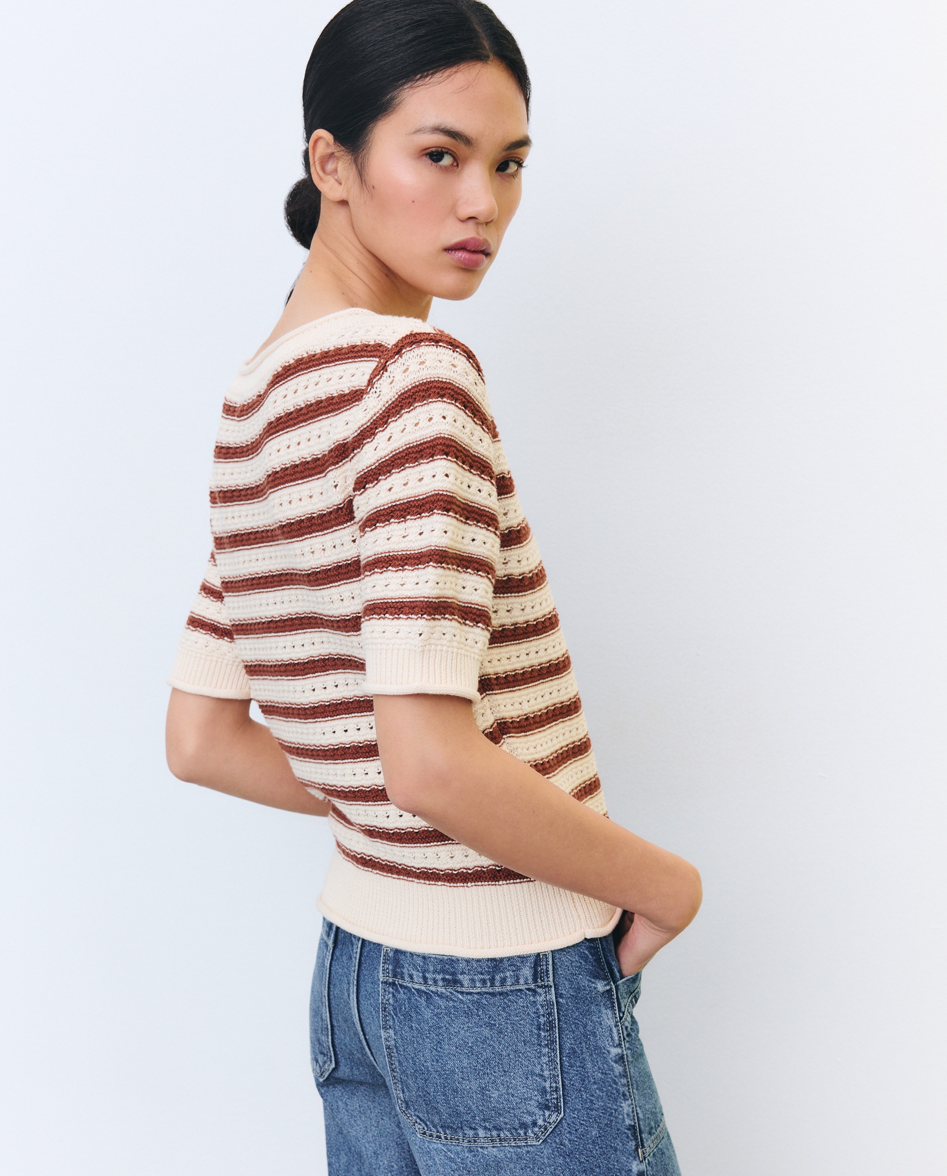 Camisola de Malha com Manga Curta e Decote Redondo 770 Terracota-3