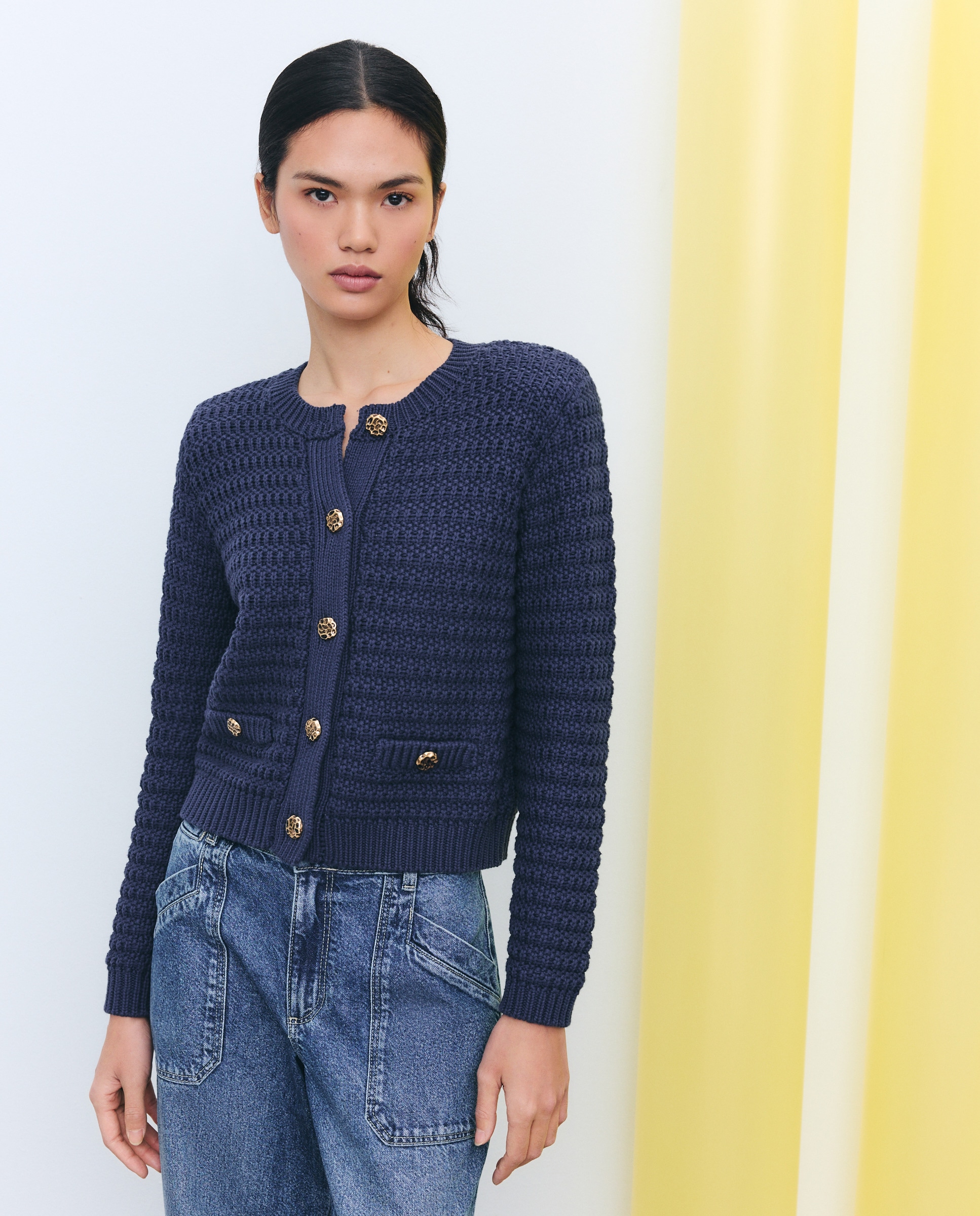 Cardigan às Riscas com Decote Redondo 400 Azul-3