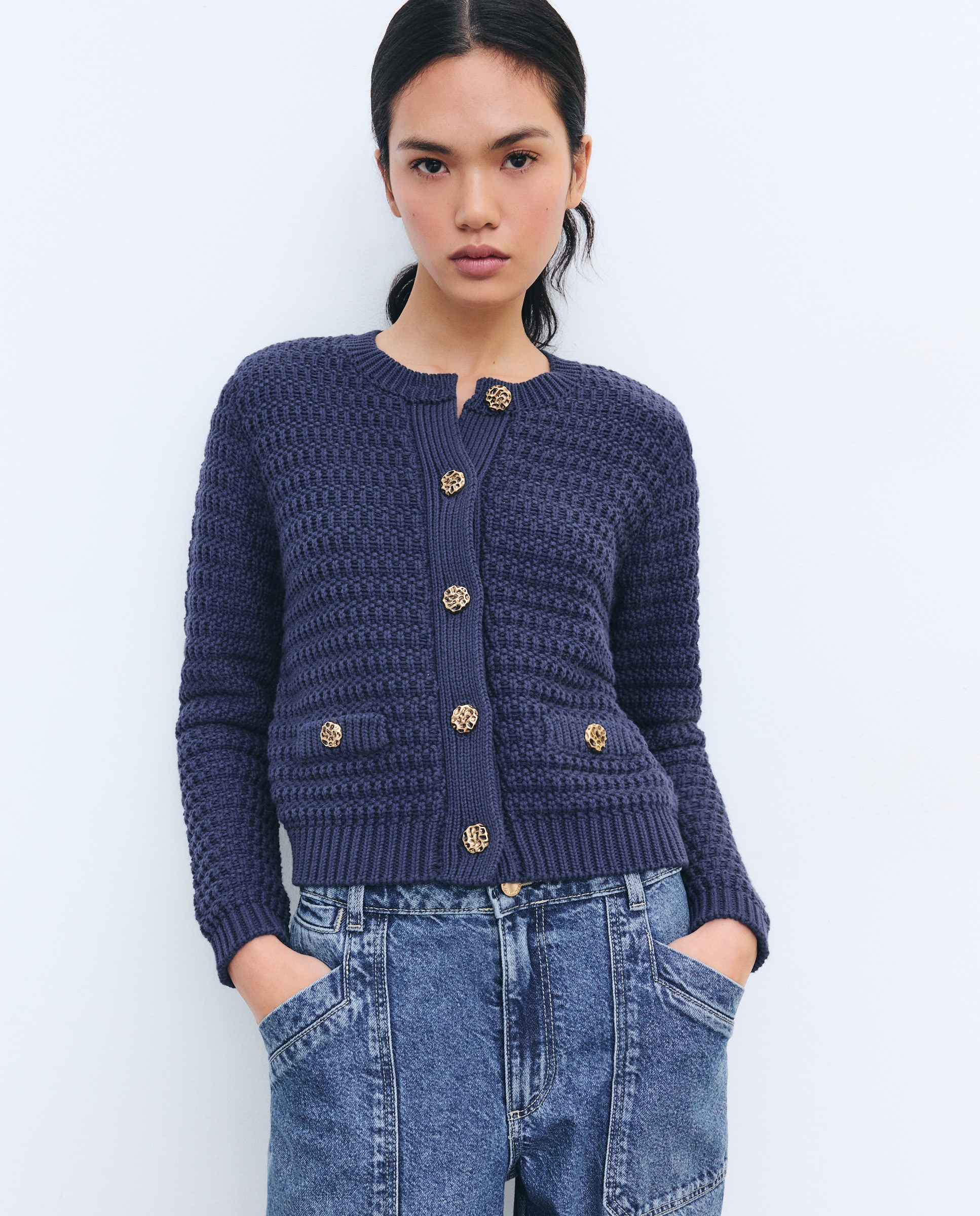 Imagem 0 de Cardigan às Riscas com Decote Redondo