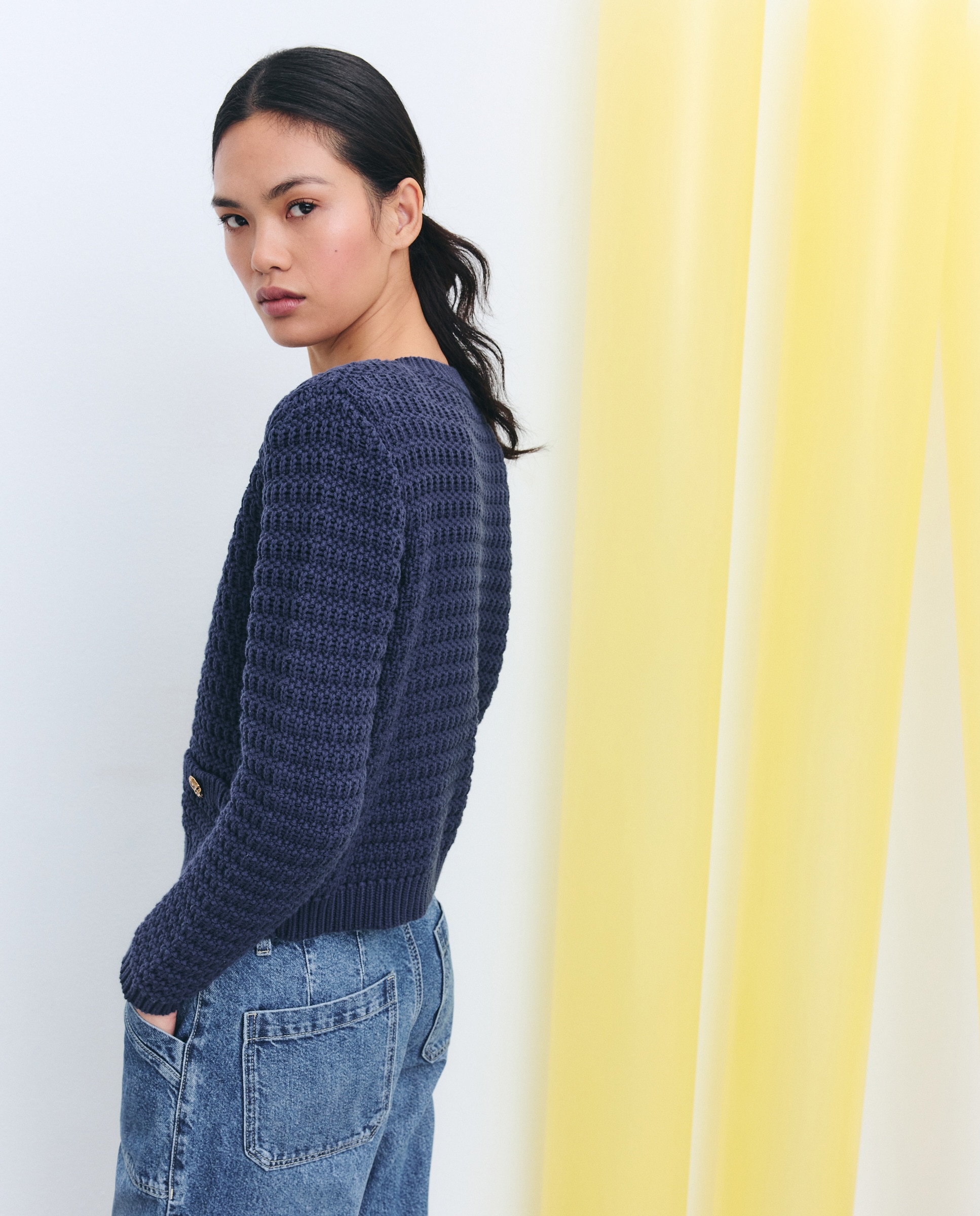 Cardigan às Riscas com Decote Redondo 400 Azul-4