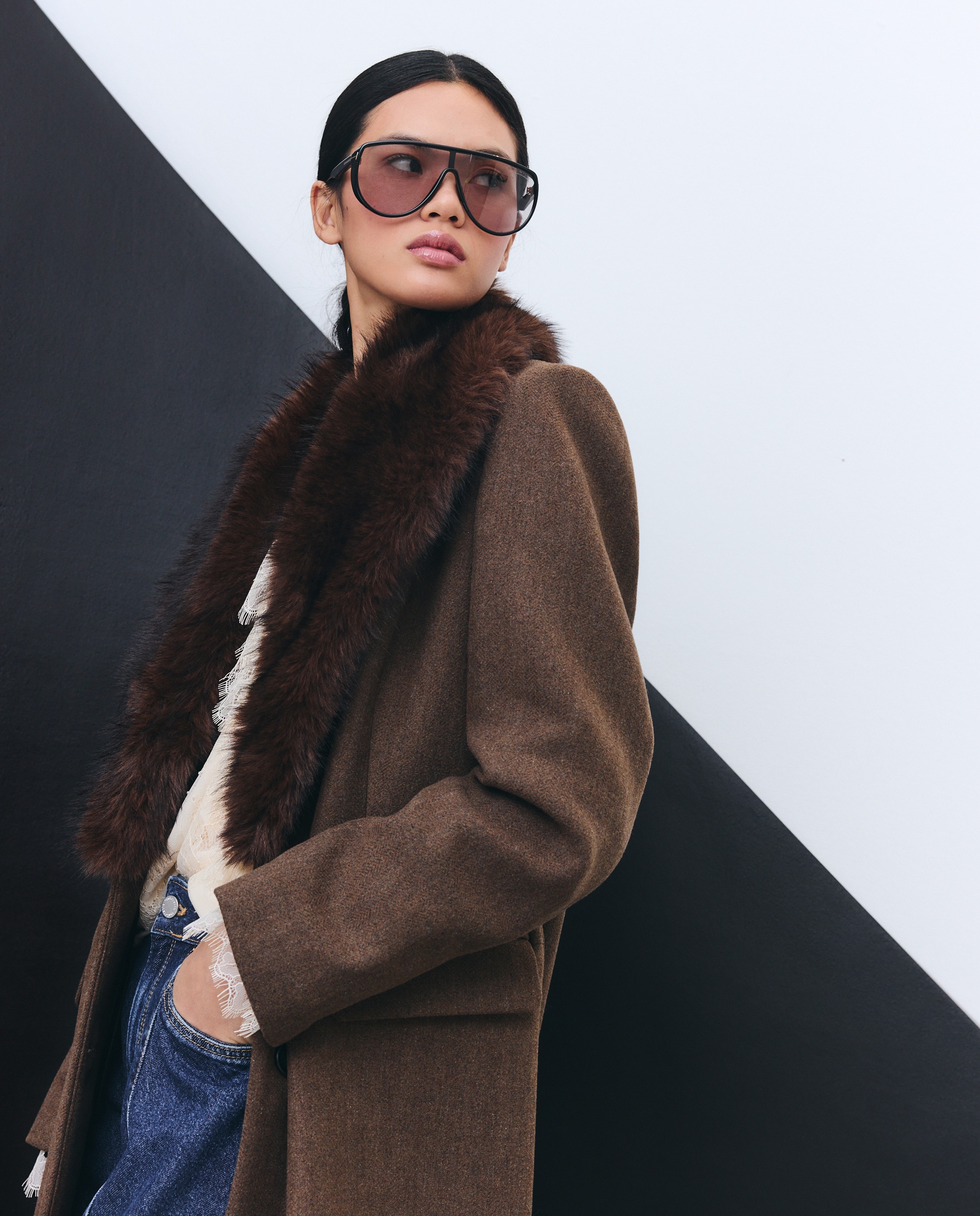 Sobretudo com Gola de Pelo Visom-Escuro-4