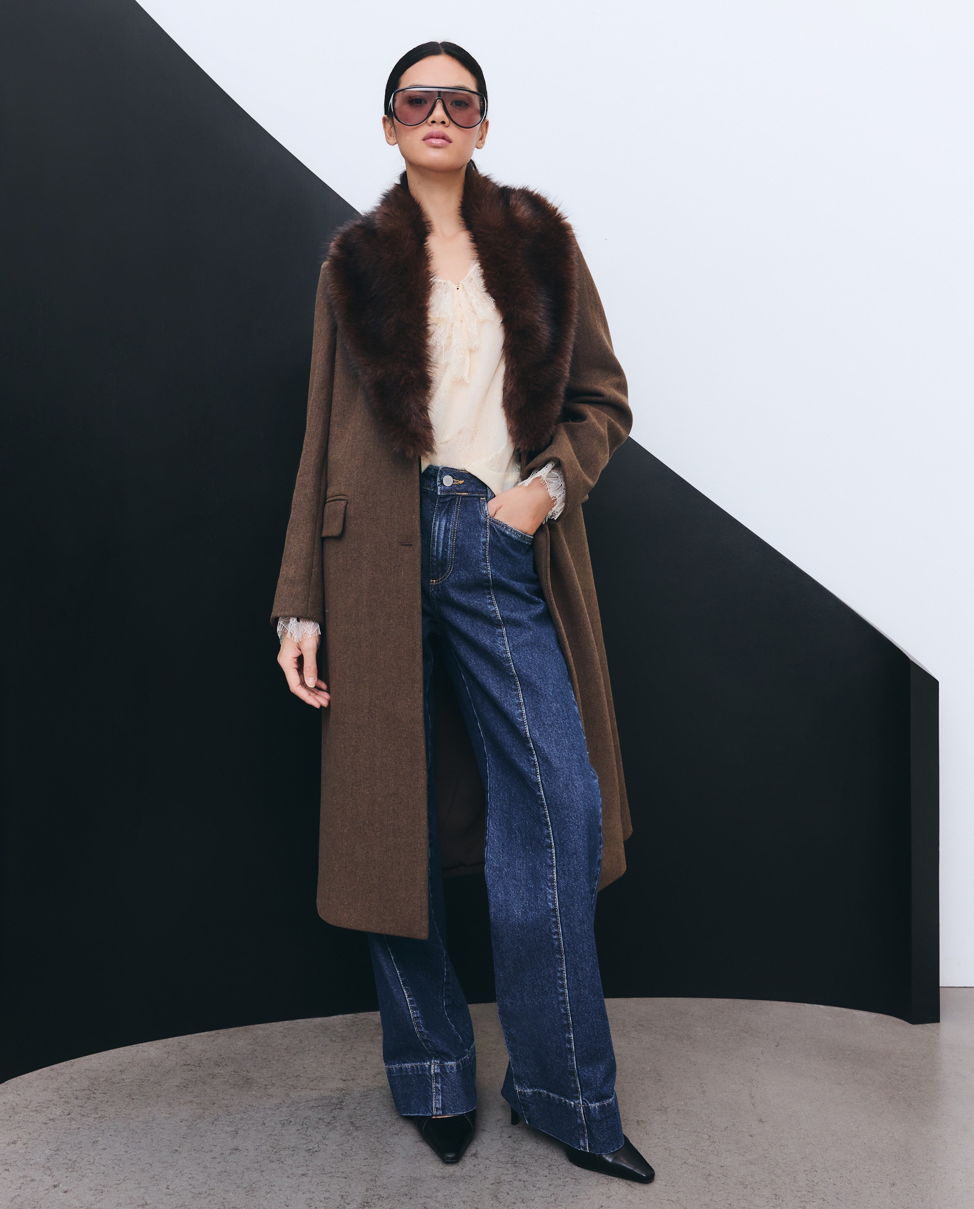 Sobretudo com Gola de Pelo Visom-Escuro-5