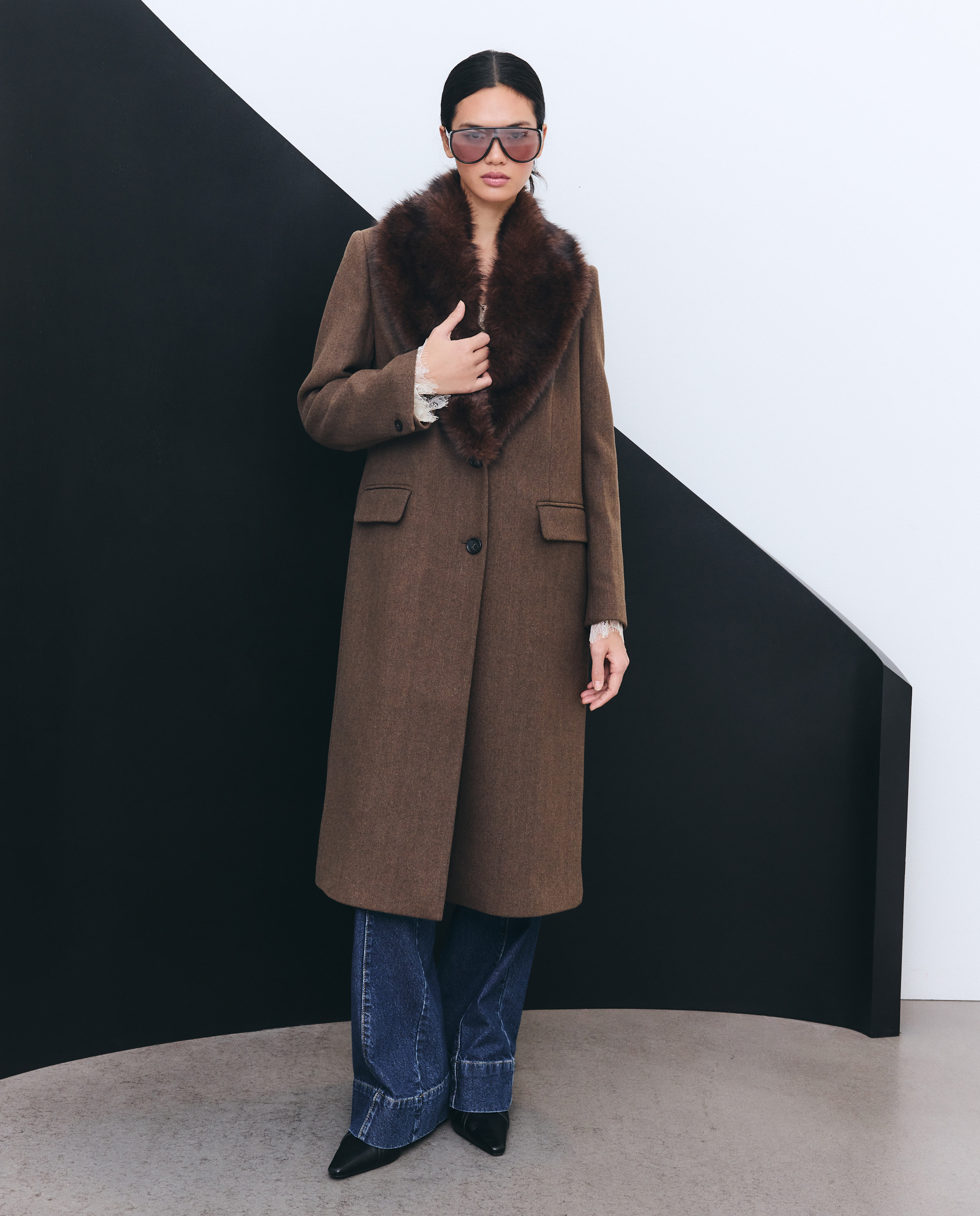 Sobretudo com Gola de Pelo Visom-Escuro-1