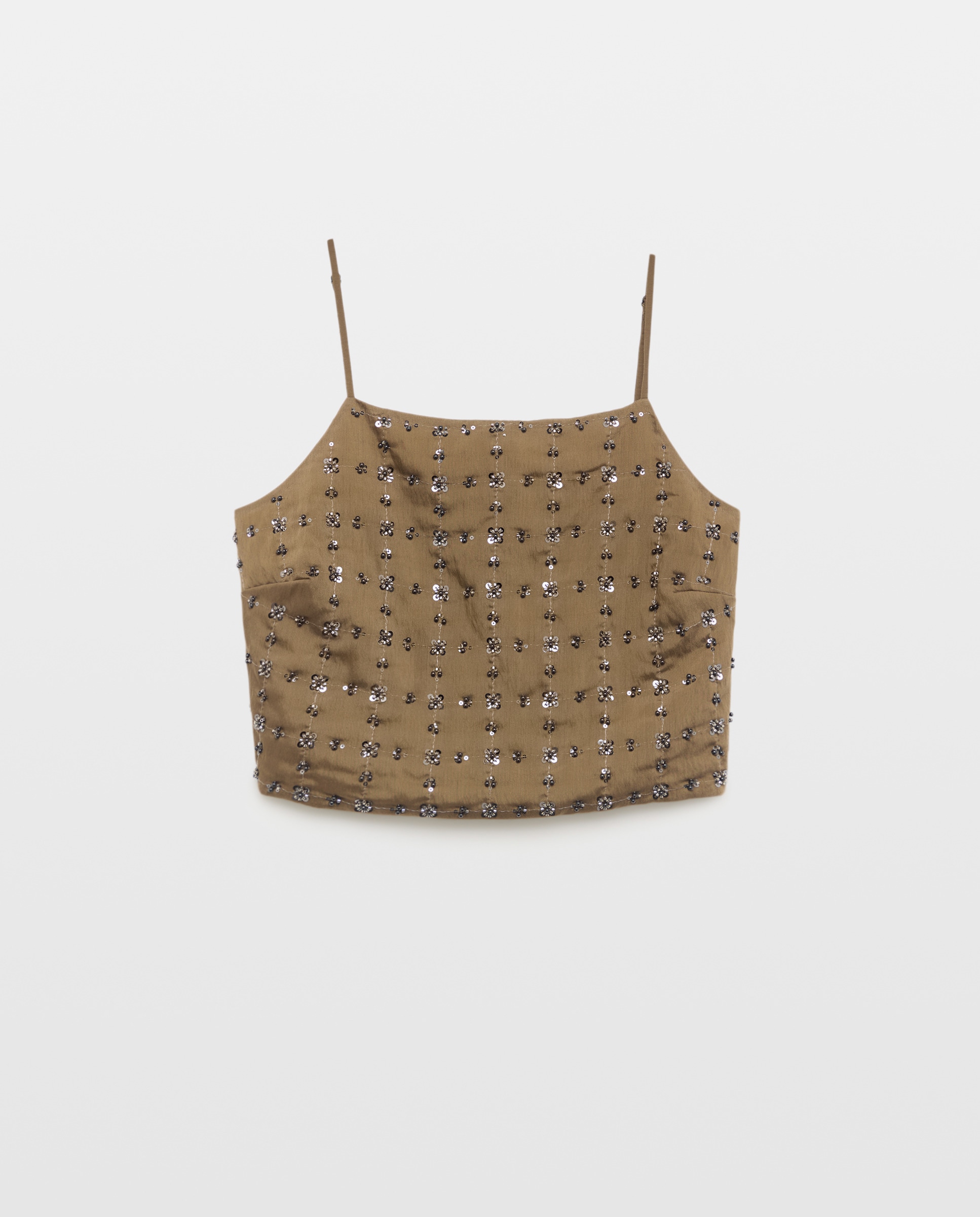 Top sem Mangas e com Lantejoulas Castanho-4