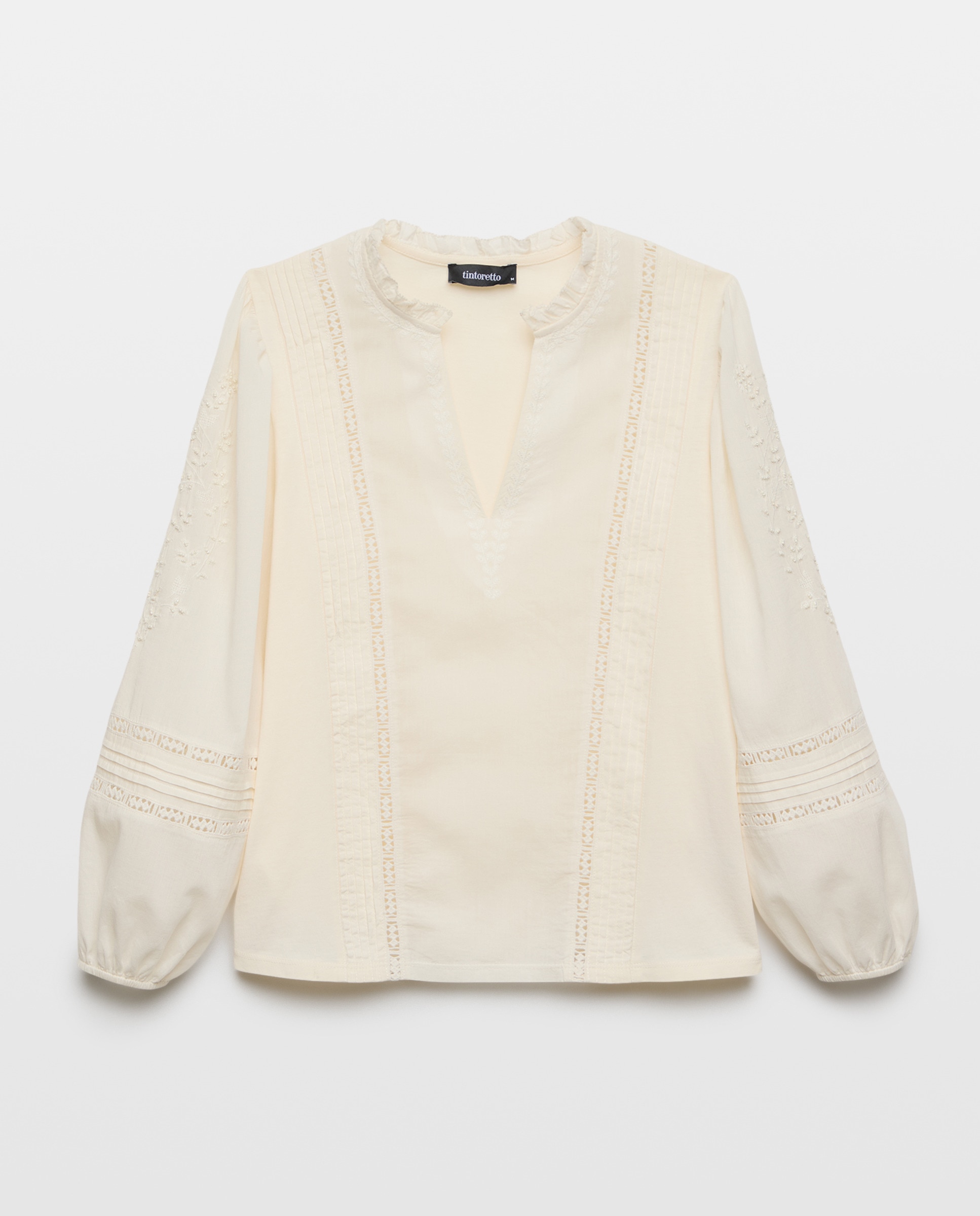 Blusa de Manga Comprida com Bordados Branco-marfim-5