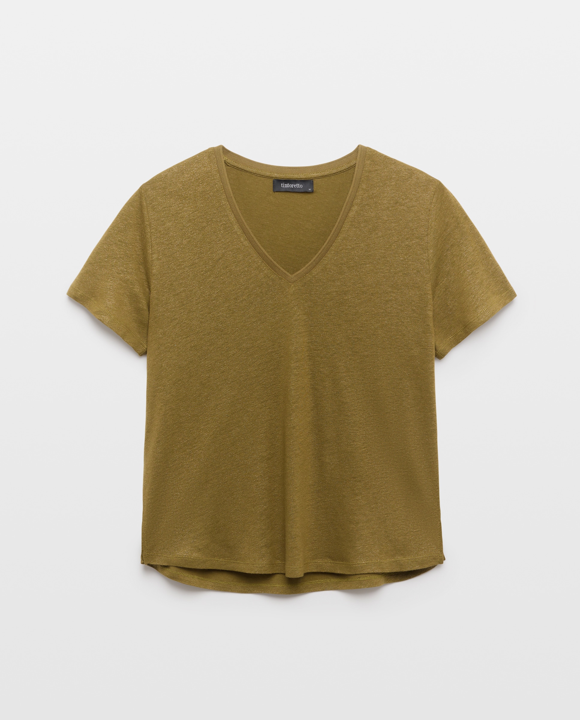 T-shirt de Linho e Fio Metalizado com Decote em Bico 586 Lima-4