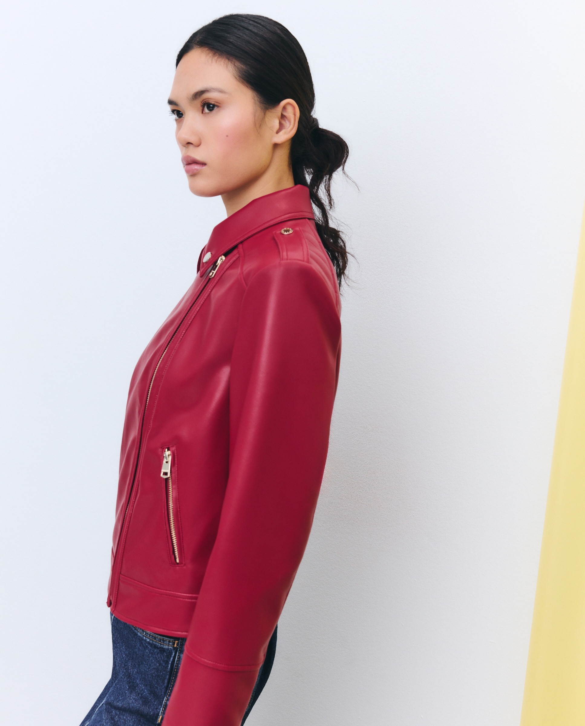 Blusão Biker com Aba e Efeito de Pele 600 Vermelho-4