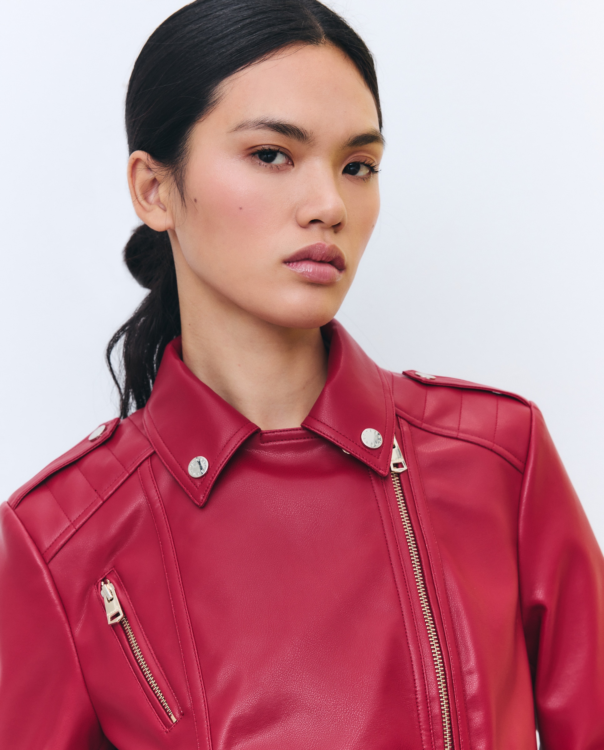 Blusão Biker com Aba e Efeito de Pele 600 Vermelho-2