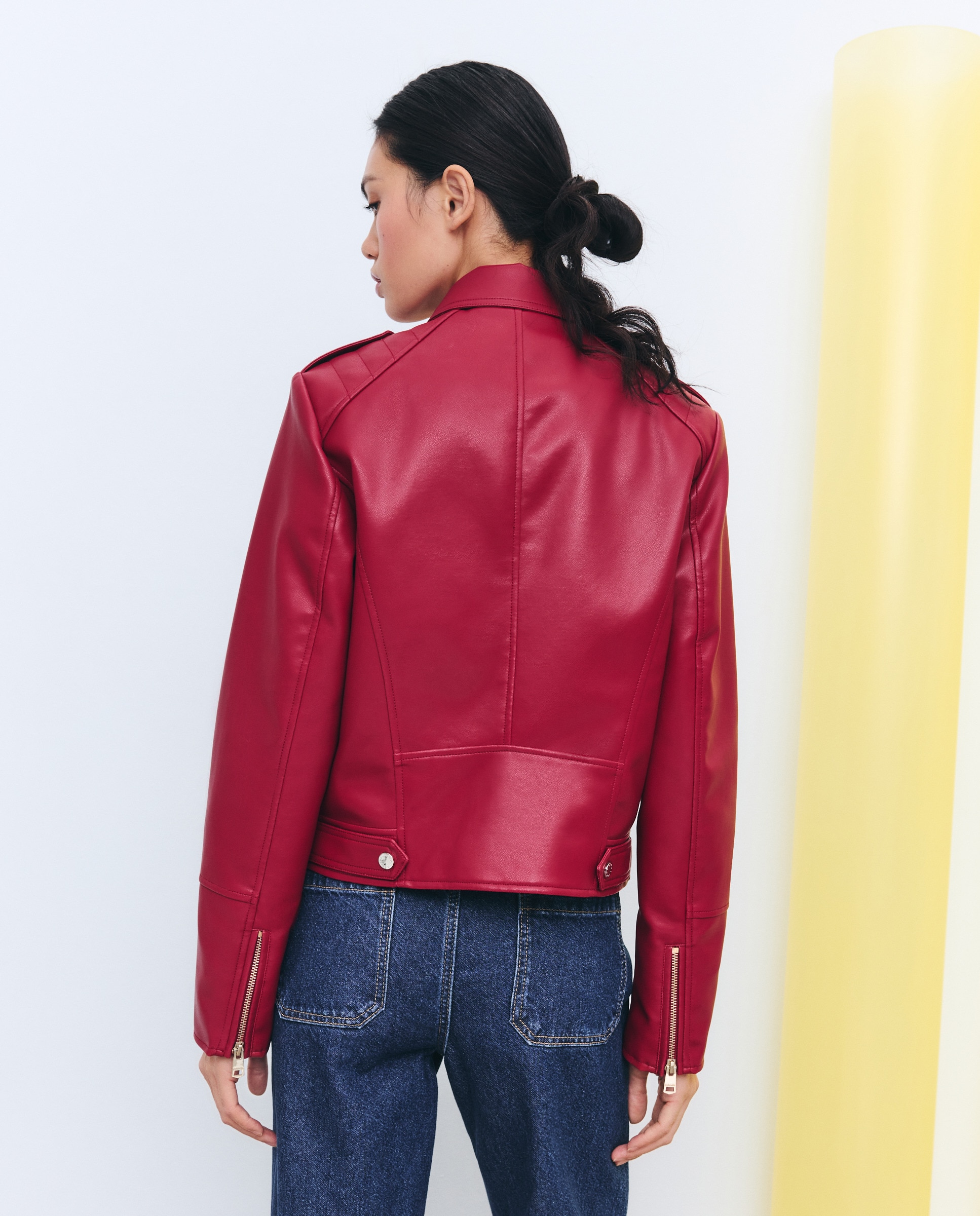 Blusão Biker com Aba e Efeito de Pele 600 Vermelho-3