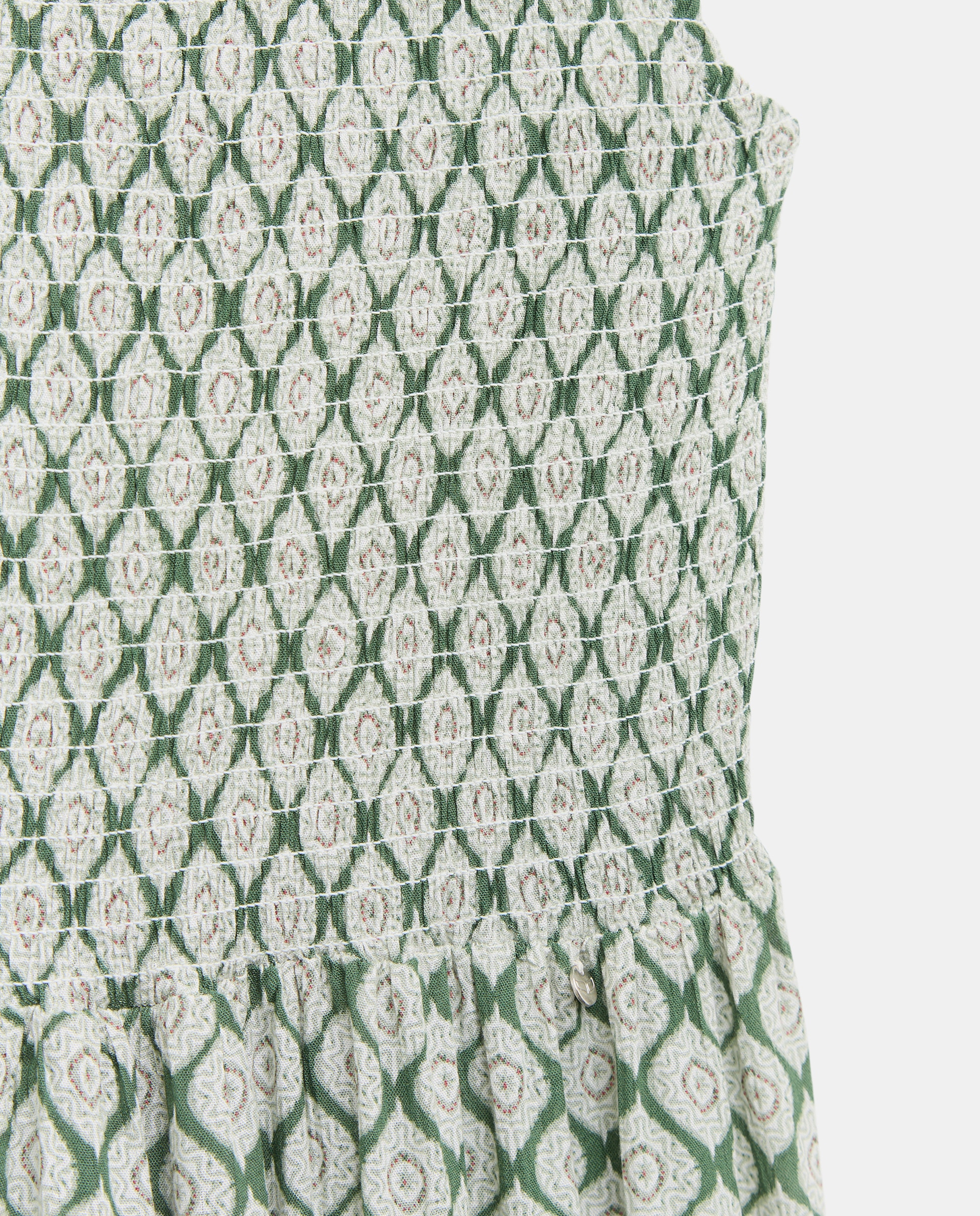 Vestido Comprido com Elásticos e Rebordo Decorativo Verde Sálvia-5