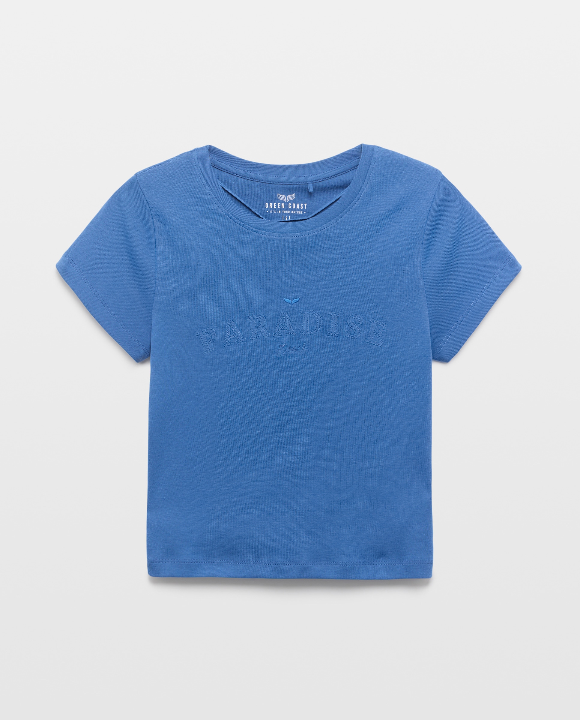 T-shirt de Manga Curta Lisa Azul pálido-4