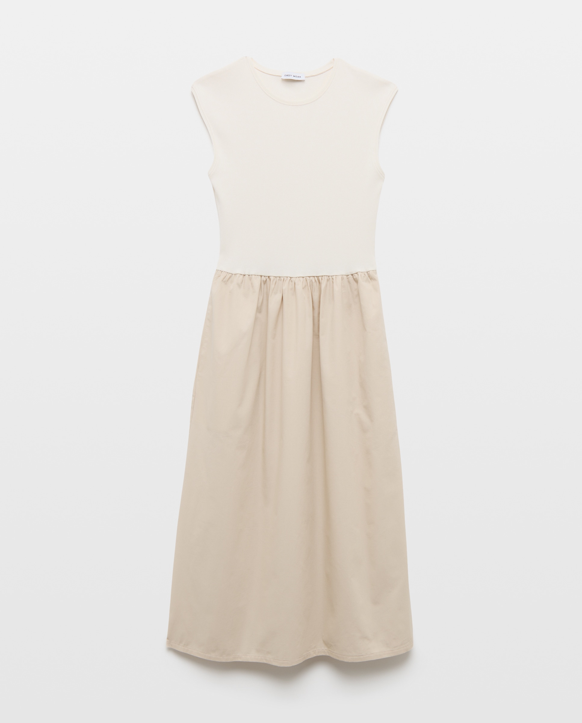 Vestido Midi Combinado sem Mangas Bege-5