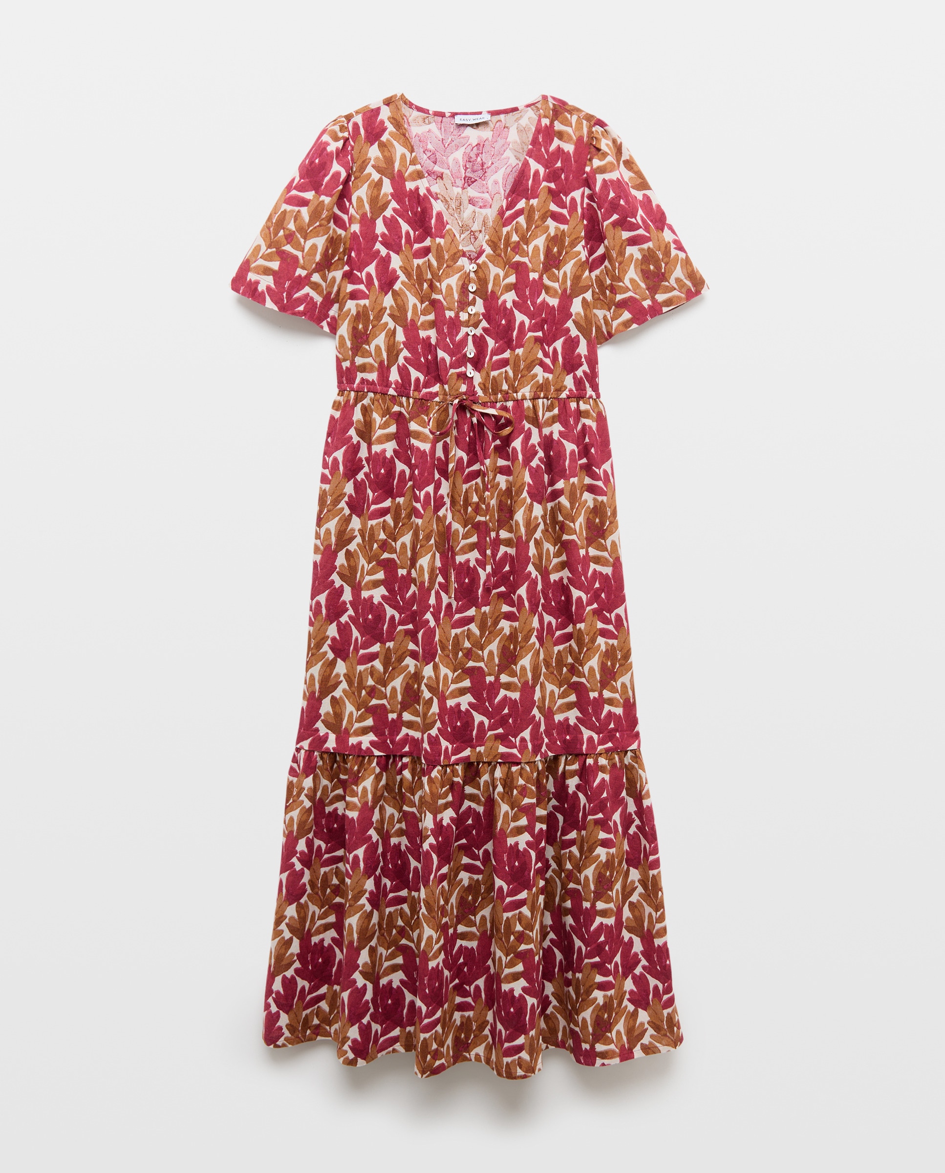 Vestido Midi com Cintura Ajustável com Cordão Vermelho-4